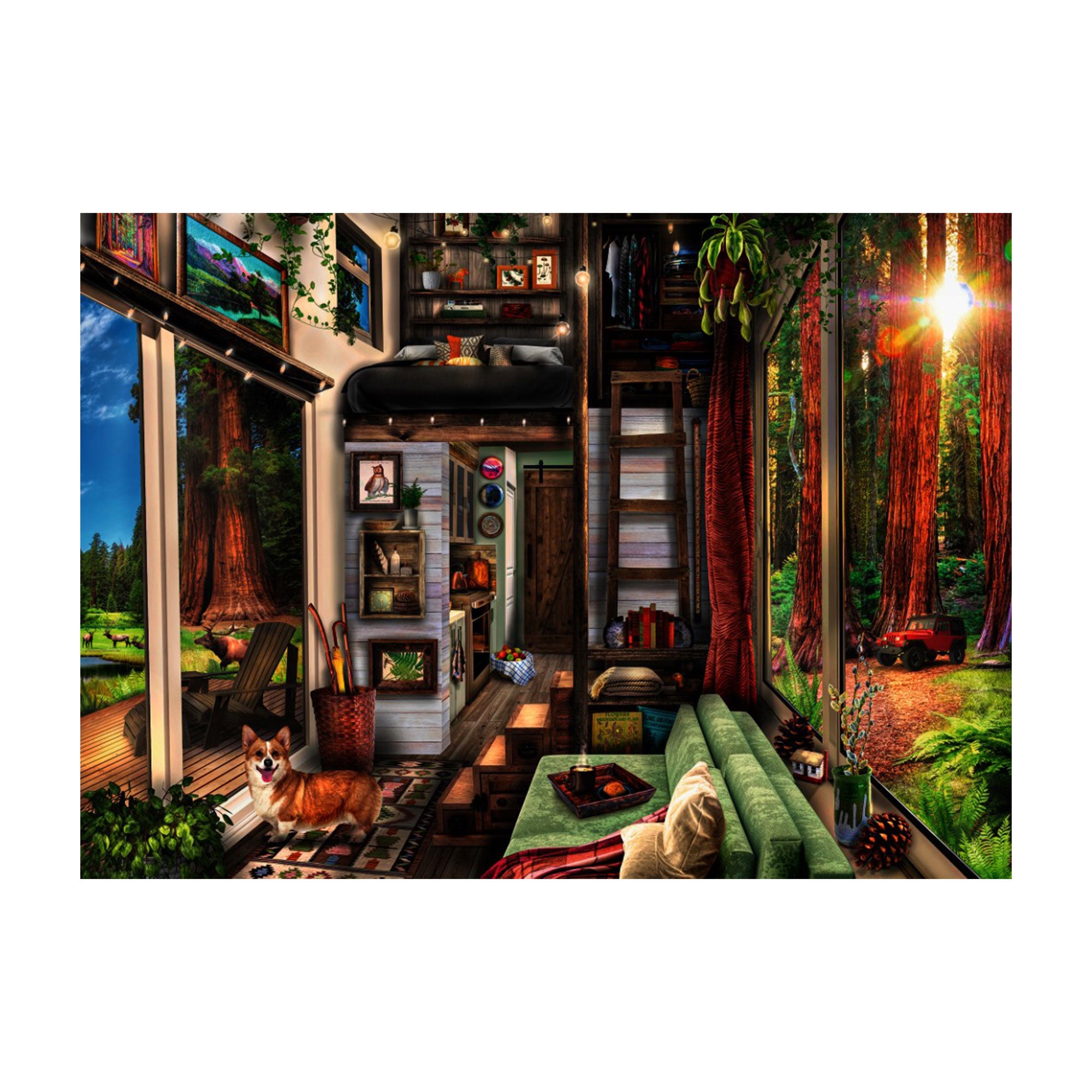 1,000 Piece Jigsaw Puzzle - Tiny House in Redwood Forest - Perfect for Family Game Night & Stress Relief