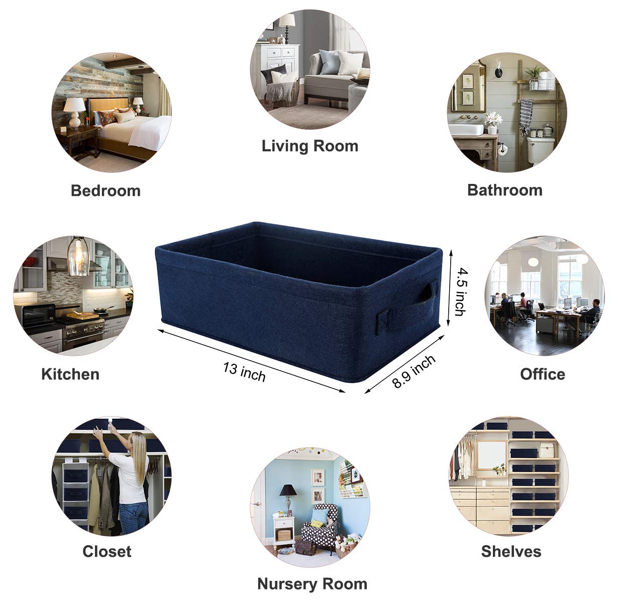 Collapsible Felt Storage Bins - Decorative Fabric Organizer Basket for Underwear, Socks, Bras, Towels & Baby Items | Navy Blue Foldable Bin | Perfect for Bedroom, Bathroom & Nursery Organization