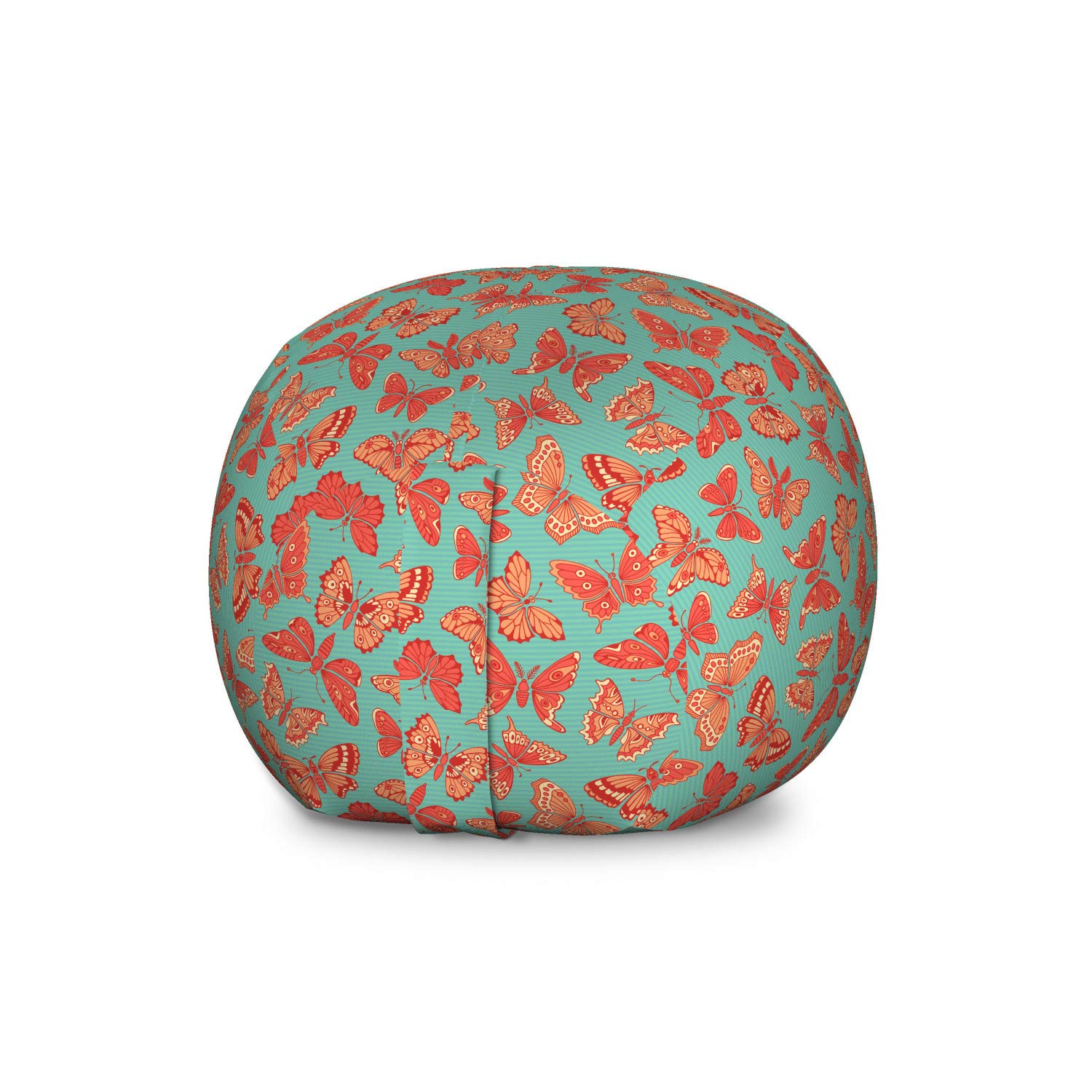 Ambesonne Butterfly Toy Storage Bag Chair - Large Washable Stuffed Animal Organizer in Tangerine & Vermilion Sea Green | Kids Room Decor, Playroom Organization, Nursery Storage Solution
