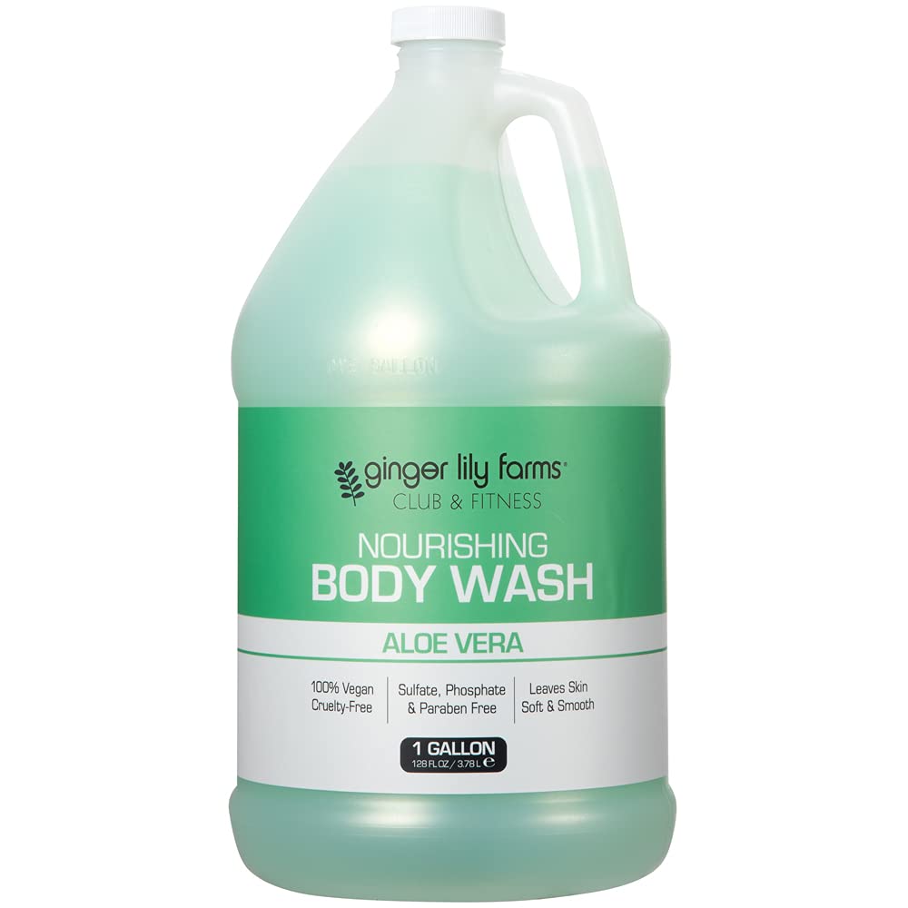 Ginger Lily Farms Club & Fitness Nourishing Body Wash - 100% Vegan, Cruelty-Free, Aloe Vera Scented - 128 Fl Oz (Pack of 4) - Perfect for Gym, Fitness & Post-Workout Shower
