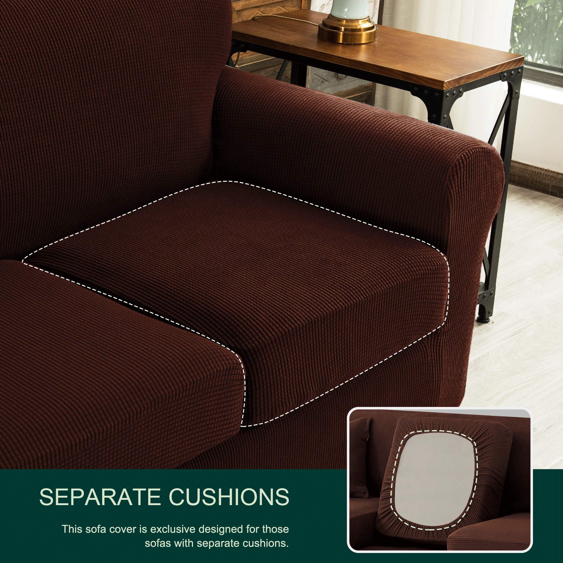 Stretch Sofa Slipcover Set for Couch & Armchair - 1-3 Seater Settee Cover with Separate Cushion Covers - Soft Spandex Fabric (Chocolate Brown) - Perfect for Living Room, Family Room & Home Decor Protection
