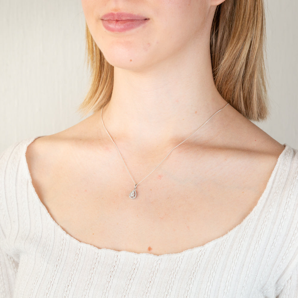 9ct White Gold 1/6 Carat Pear Shape Diamond Pendant Necklace - Elegant Jewelry Gift for Women, Perfect for Anniversaries, Birthdays & Special Occasions