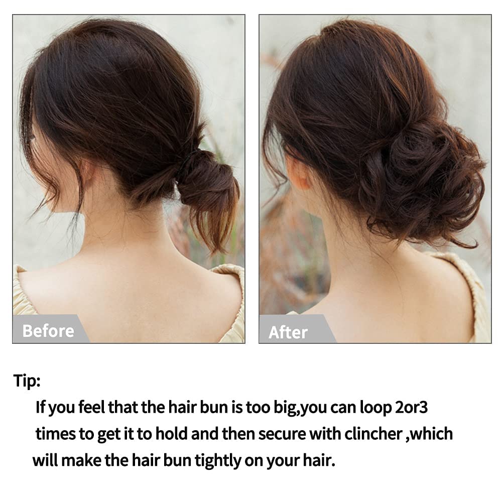 HOJI Messy Bun Hair Piece - 1PCS Tousled Updo Hair Extension | Curly Wavy Ponytail Hairpieces for Women & Girls | Synthetic Hair Scrunchies with Elastic Band (Brown) | Perfect for Parties, Weddings & Everyday Styling