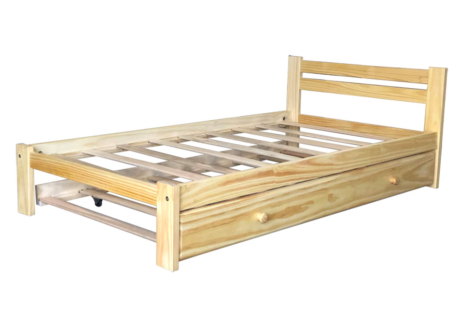 Natural Pine Twin Bed with Trundle - Solid Pine Wood Bed Frame with Hardwood Slats | Sturdy Kids Bed for Boys & Girls | Perfect for Small Bedrooms, Guest Rooms & Dormitories