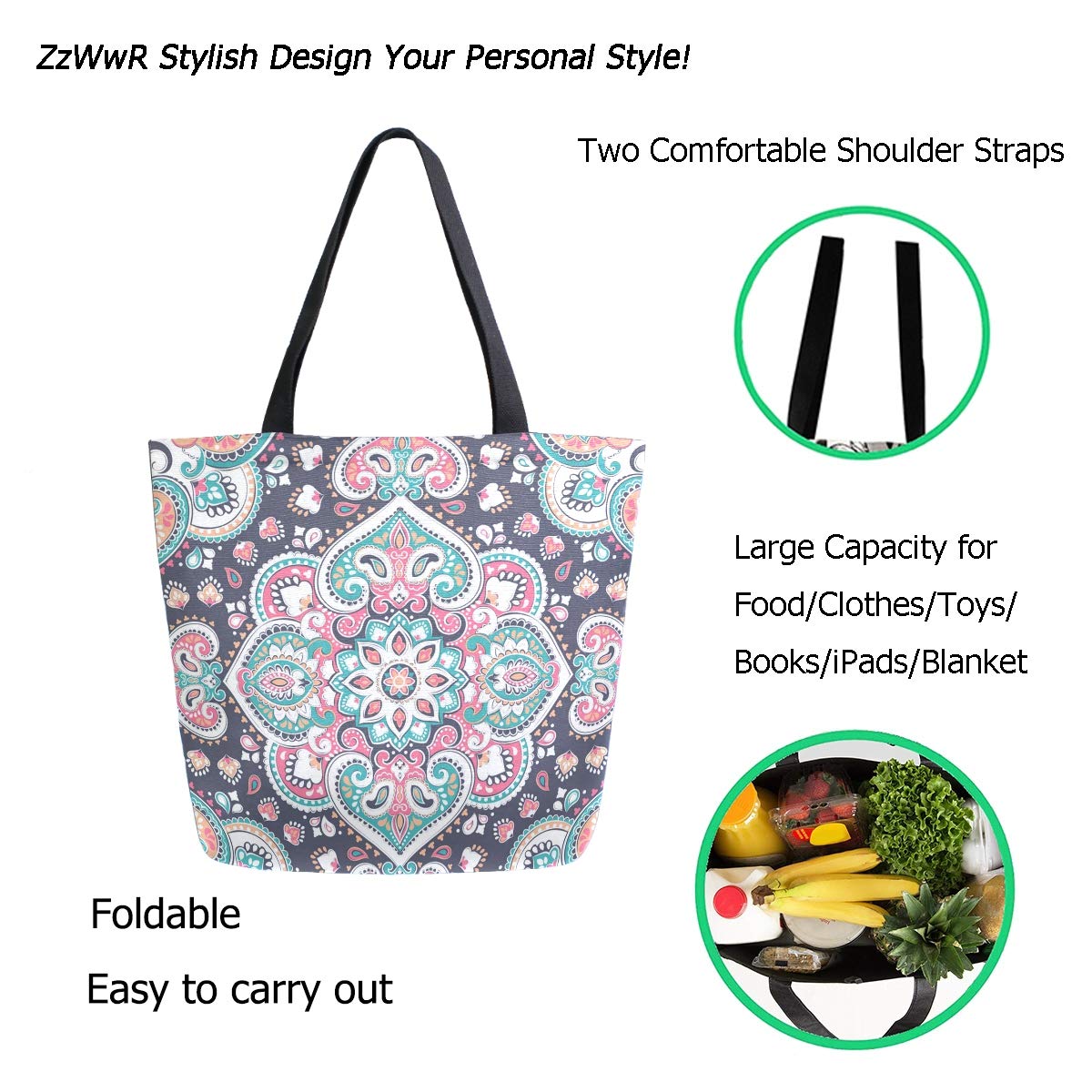 Stylish Large Tote Bag for Women - Spacious Beach Bag, Travel Weekender, Gym & Grocery Shopping - Durable Shoulder Bag with Realistic Pattern Design | Perfect for Work, Vacation & Daily Errands