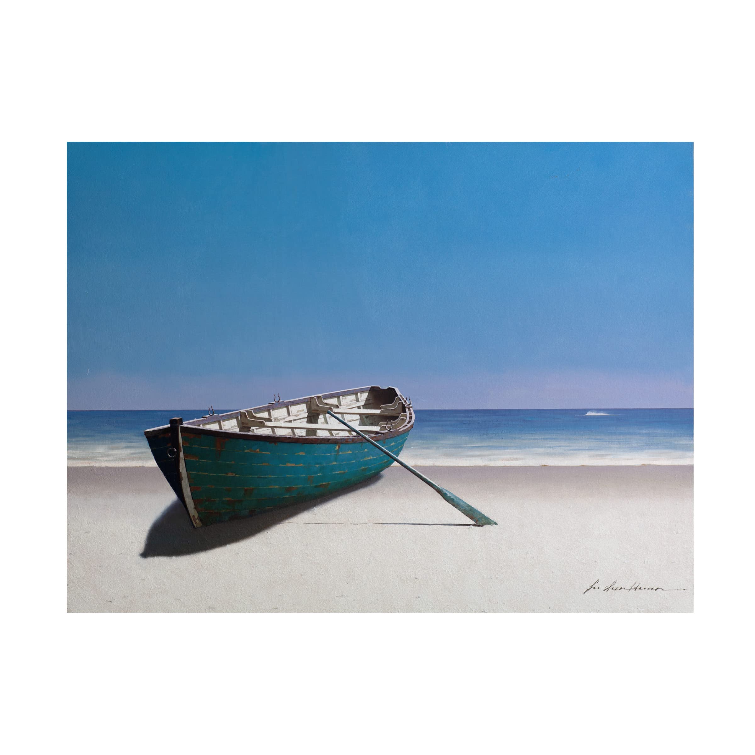 Trademark Fine Art 'Blue Boat' Canvas Art by Zhen Huan Lu - Hand-Painted Modern Wall Decor for Living Room, Bedroom & Office