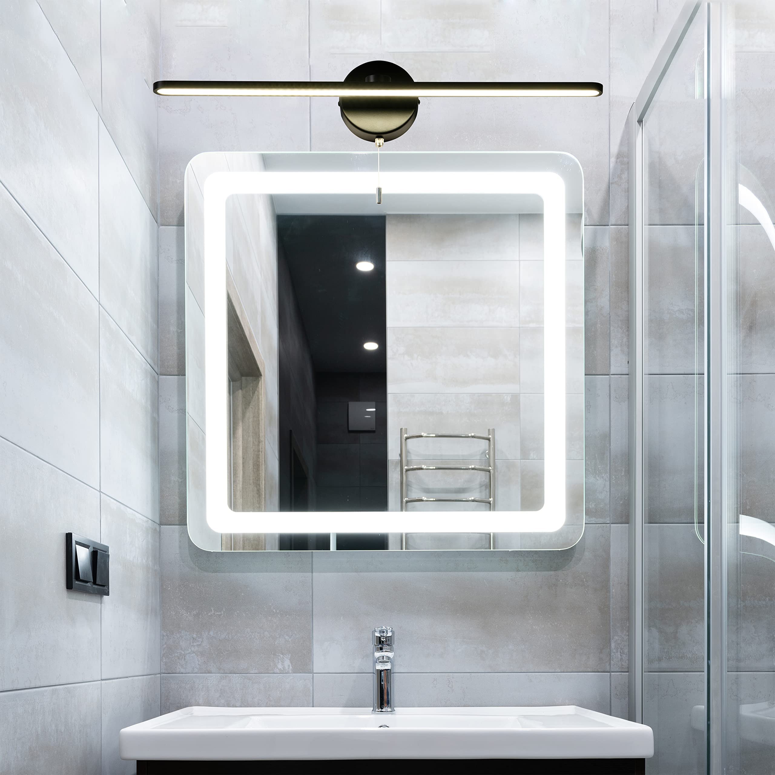 Modern Black 24 Inch LED Vanity Light Bar - Bathroom Mirror Lighting Fixture with 5000K Daylight & Pull Chain Switch - Perfect for Bathroom Vanity, Dressing Room & Makeup Area Wall Sconces