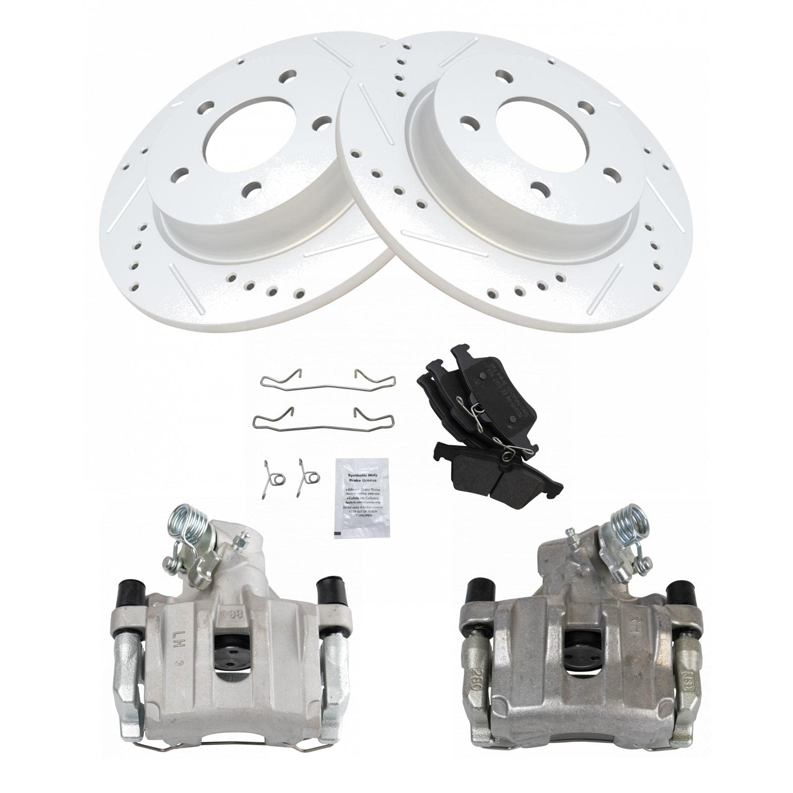 TRQ Premium Rear Performance Brake Pad & Rotor Kit - Semi-Metallic Solid G-Coated Brake Pads & Rotors Set - Compatible with 2006-2008 Mazda 3 - Perfect for Daily Driving, Performance Upgrades & Safe Braking