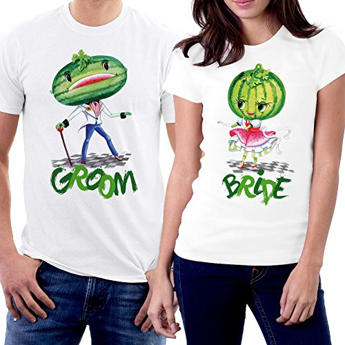 Matching Groom and Bride Heart Suit Couple T-Shirts - Romantic Wedding Couples Outfit for Engagement, Honeymoon & Anniversary Celebrations