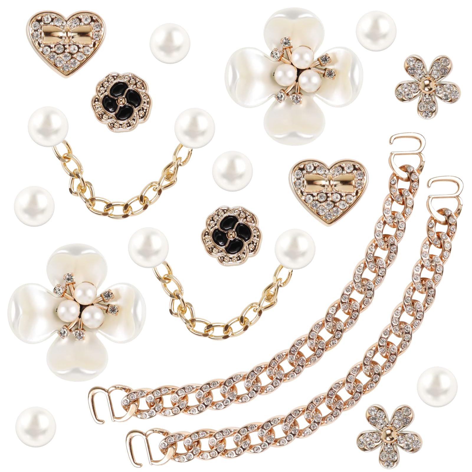 18 Pcs Bling Shoe Charms for Women - Flower Pearl Clog Accessories, Fashion Crystal Rhinestone Shoe Decorations with Pearl Chain - DIY Sandals Charms for Birthday Party Favors & Women's Fashion Accessories | Perfect for Weddings, Beach Outfits & Summer Style