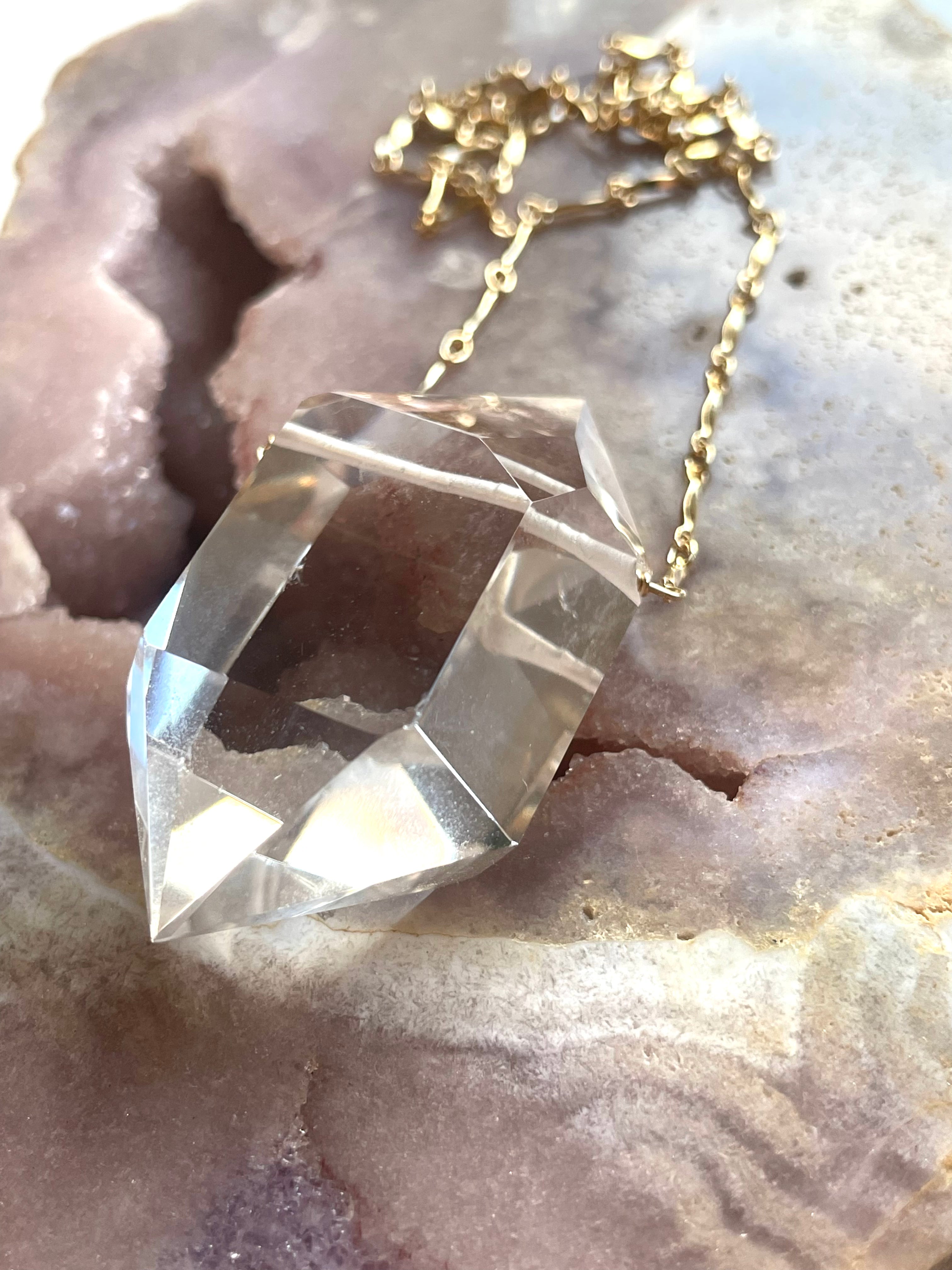 Large Chunky Clear Quartz Necklace 14K Gold Filled - Elegant Healing Crystal Jewelry for Meditation, Yoga & Spiritual Gifts