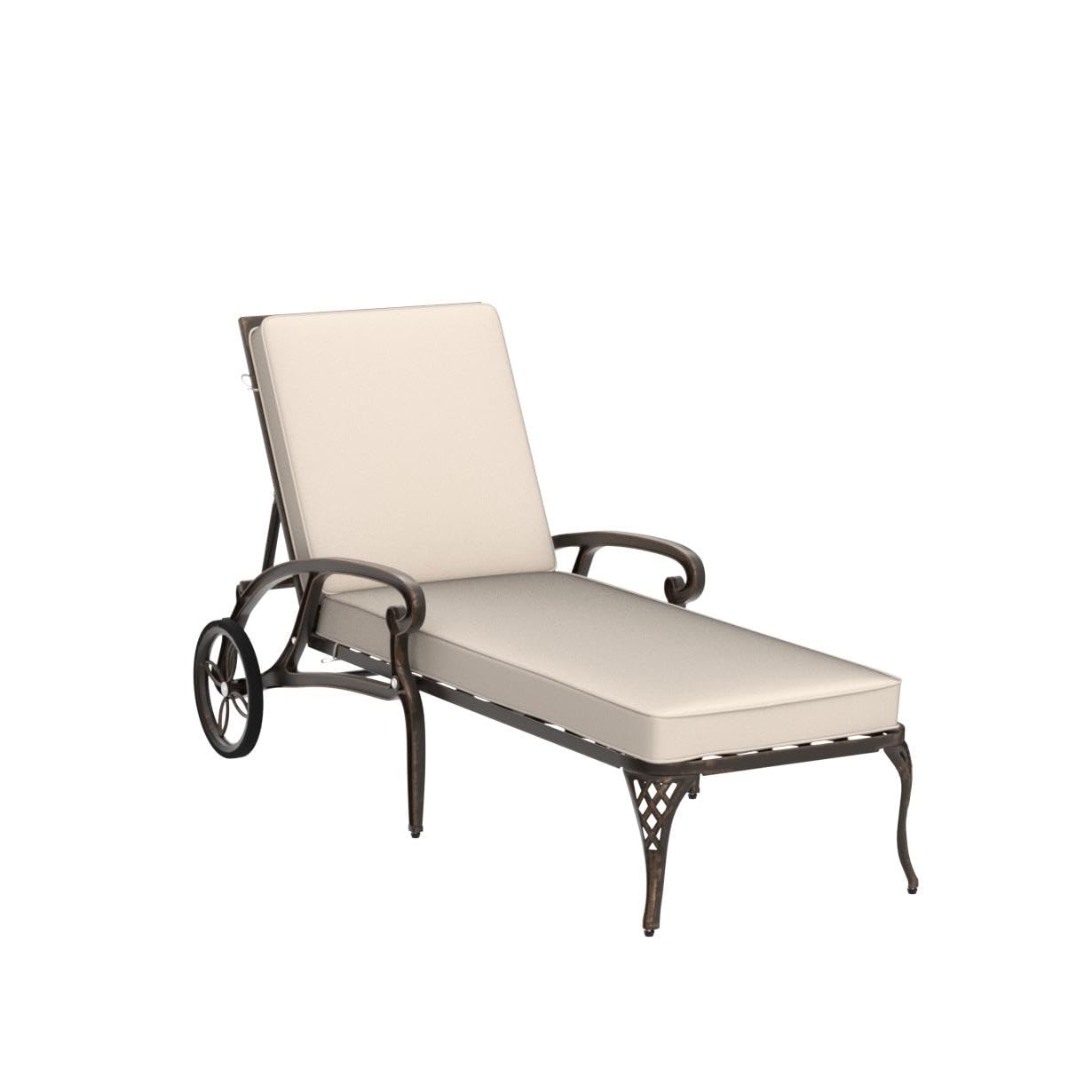 VINGLI Heavy Duty Cast Aluminum Outdoor Chaise Lounge Chair with Wheels - 3-Position Adjustable Backrest, Weather-Resistant Patio Tanning Chair with Cushion (Bronze) - Perfect for Poolside, Beach, Backyard & Patio Relaxation