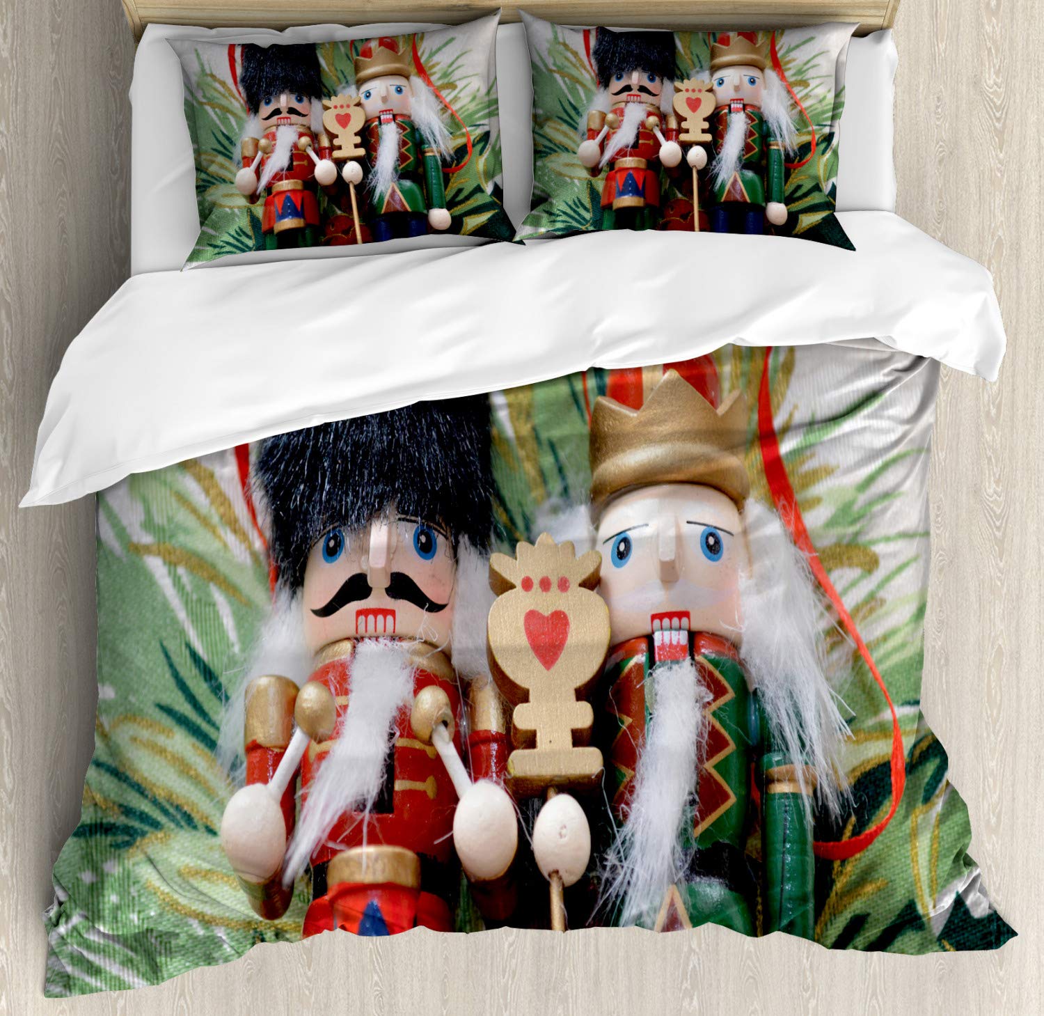 Lunarable Christmas Nutcracker Duvet Cover Set - 3 Piece Queen Size Bedding with 2 Pillow Shams, Festive Cartoon Print with Hats & Mustaches, Multicolor Holiday Decor | Perfect for Christmas Bedroom Decorations, Winter Themed Guest Rooms & Cozy Seasonal Home Styling