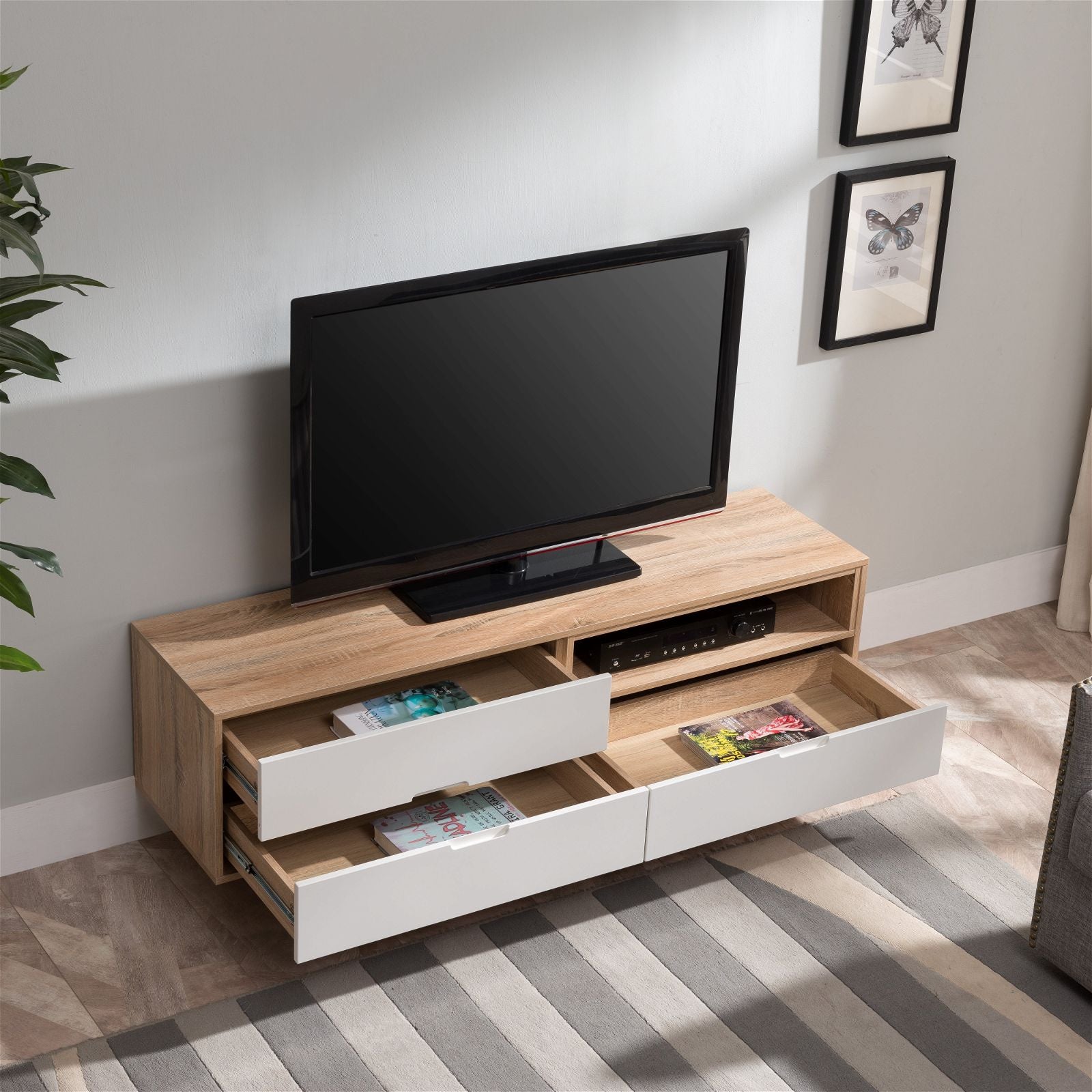 Criterion 1500mm Oak White Tuscany Entertainment Unit - Stylish TV Stand for Living Room & Home Theater Setup