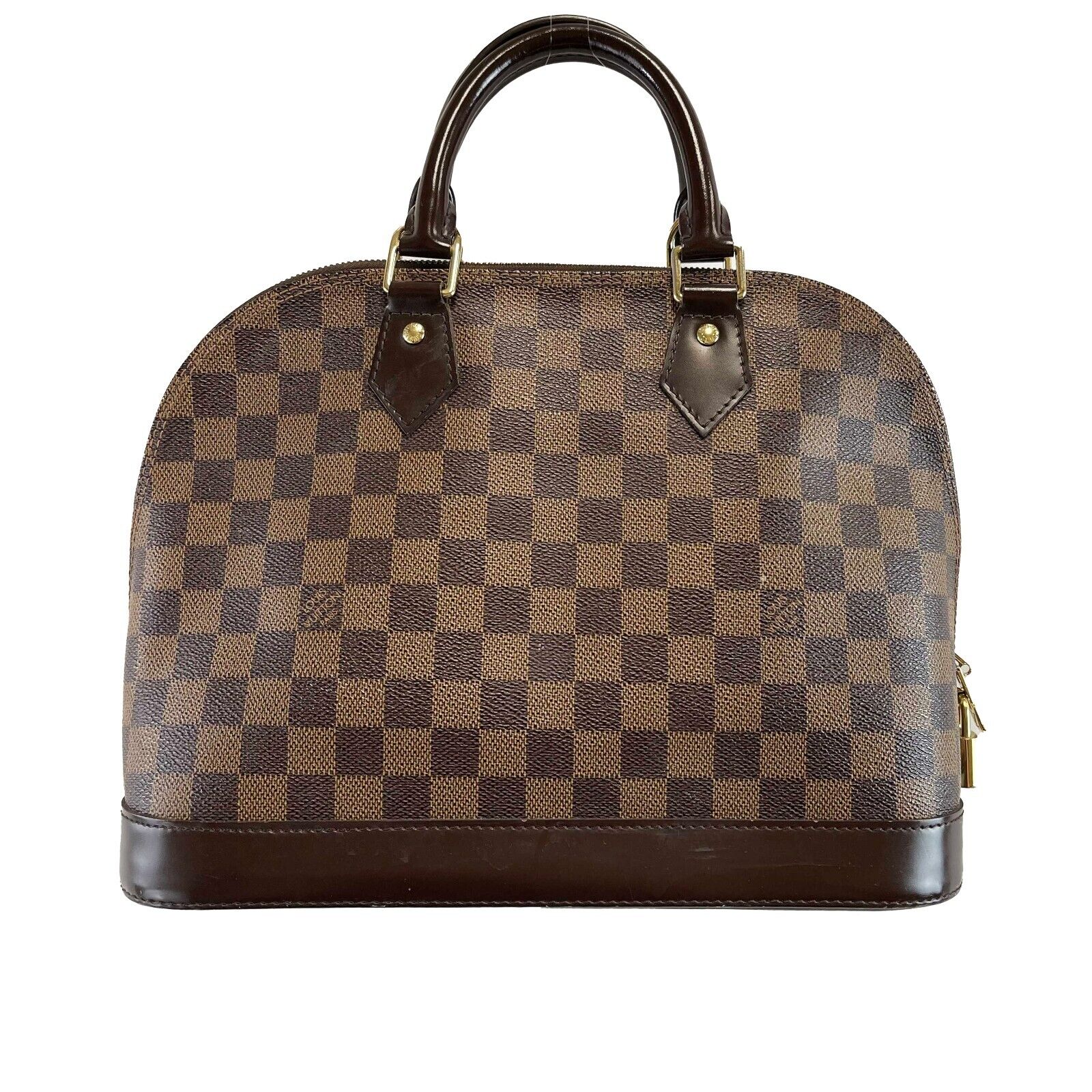 Louis Vuitton Alma PM Handbag - Damier Ebene Brown Leather Crossbody Bag with Lock & Keys | Luxury Designer Purse for Women, Work, Travel & Everyday Use