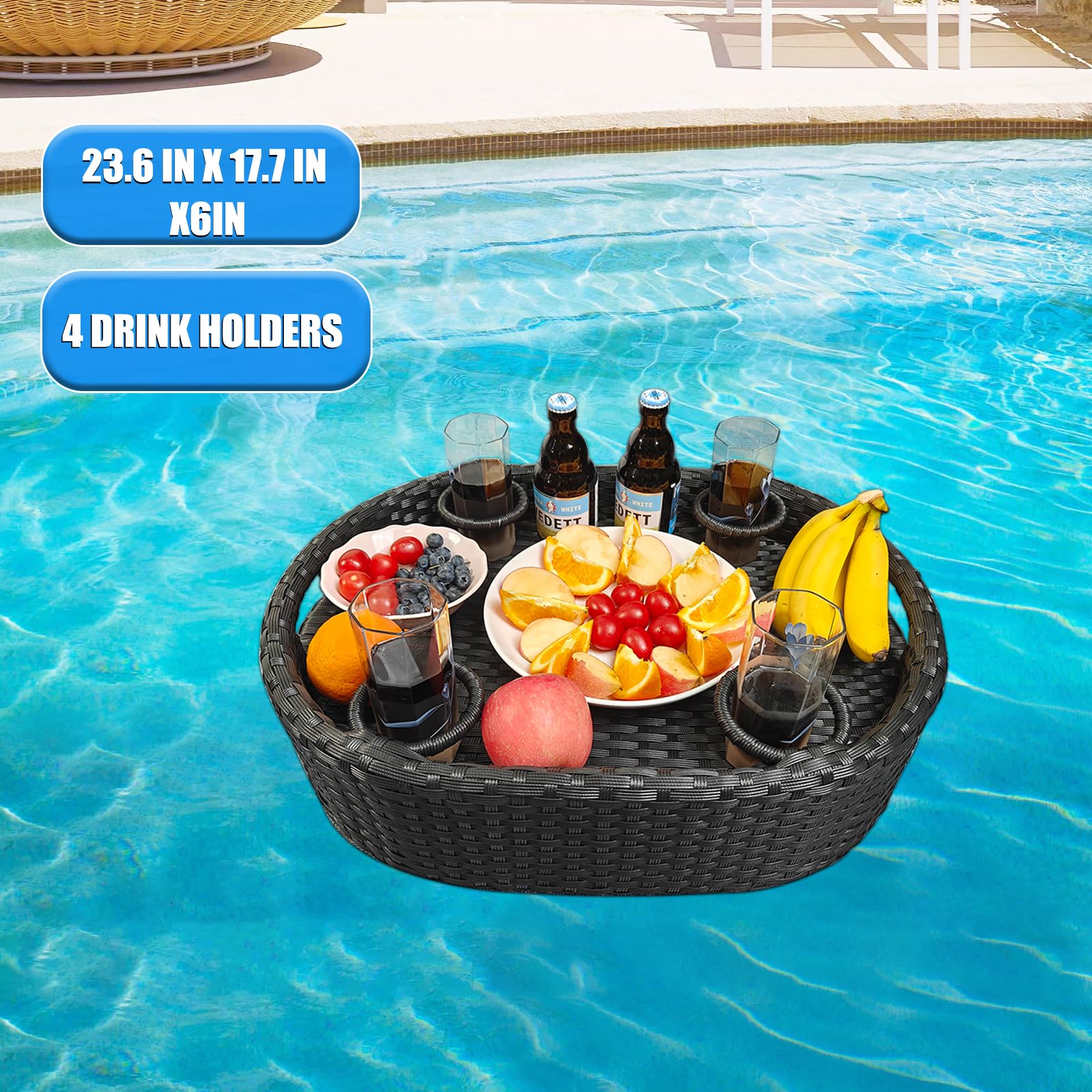 Premium Floating Pool Tray for Drinks & Snacks - Waterproof Oval Pool Table for Swimming Pool Activities - Essential Floating Food Tray for Summer Parties, Beach Days & Relaxing by the Pool (Small Size)