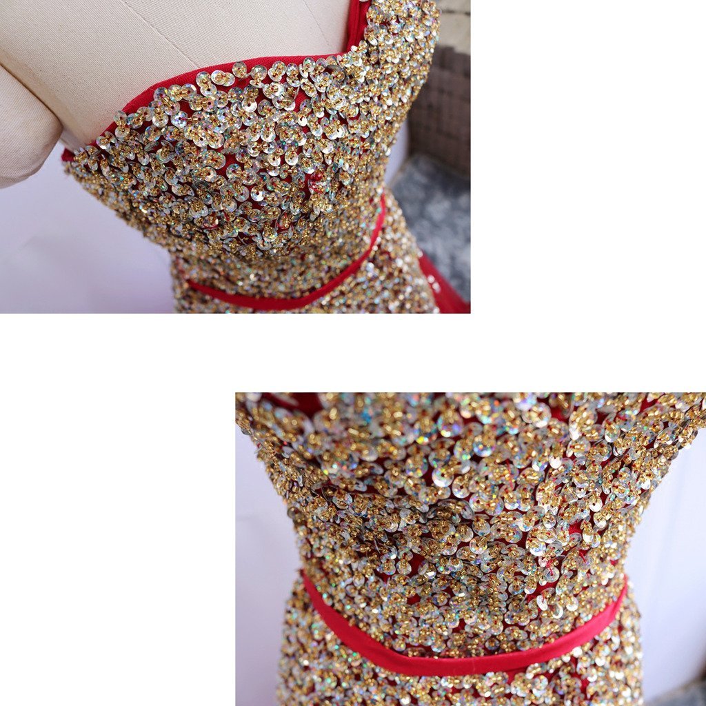 Kivary® Red A-Line Prom Dress with Gold Beading - Long Corset Sash Sweetheart Neckline Evening Gown for Homecoming, Wedding, Pageant & Formal Events