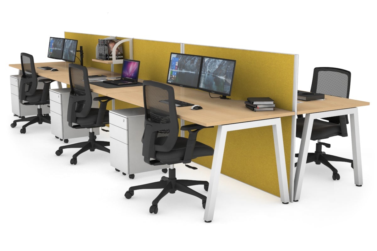 Horizon Quadro 6-Person Office Workstation Bench with A-Legs - 1400L x 800W Dimensions, Cable Management Scallop - Perfect for Collaborative Workspaces, Open Offices & Coworking Environments