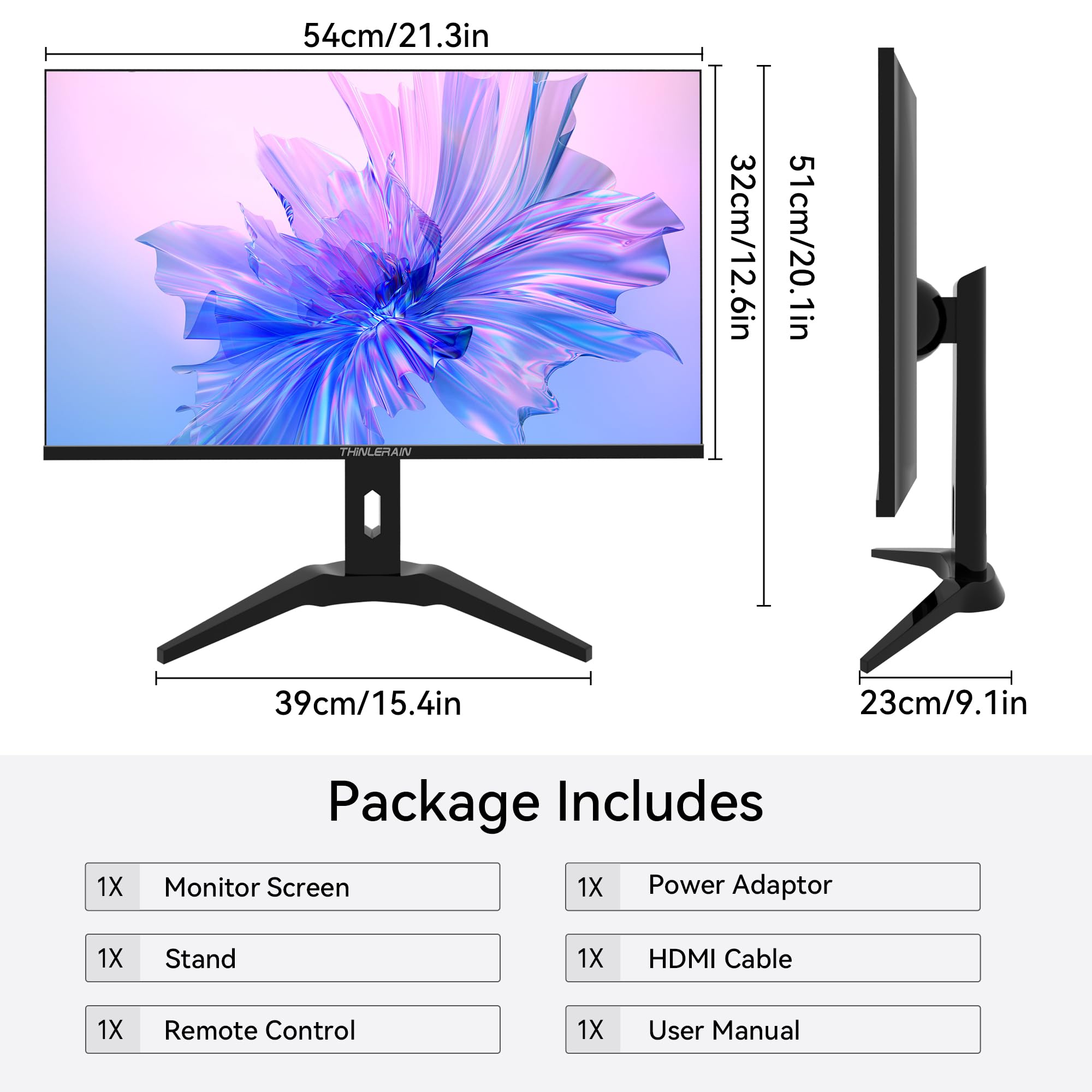 23.8 Inch Frameless Computer Monitor 1920x1080 Full HD Vertical Display with HDMI VGA AV BNC USB Ports, Multi-Function Stand, VESA Mount, Built-in Speakers for Office, Home, Gaming, and Design