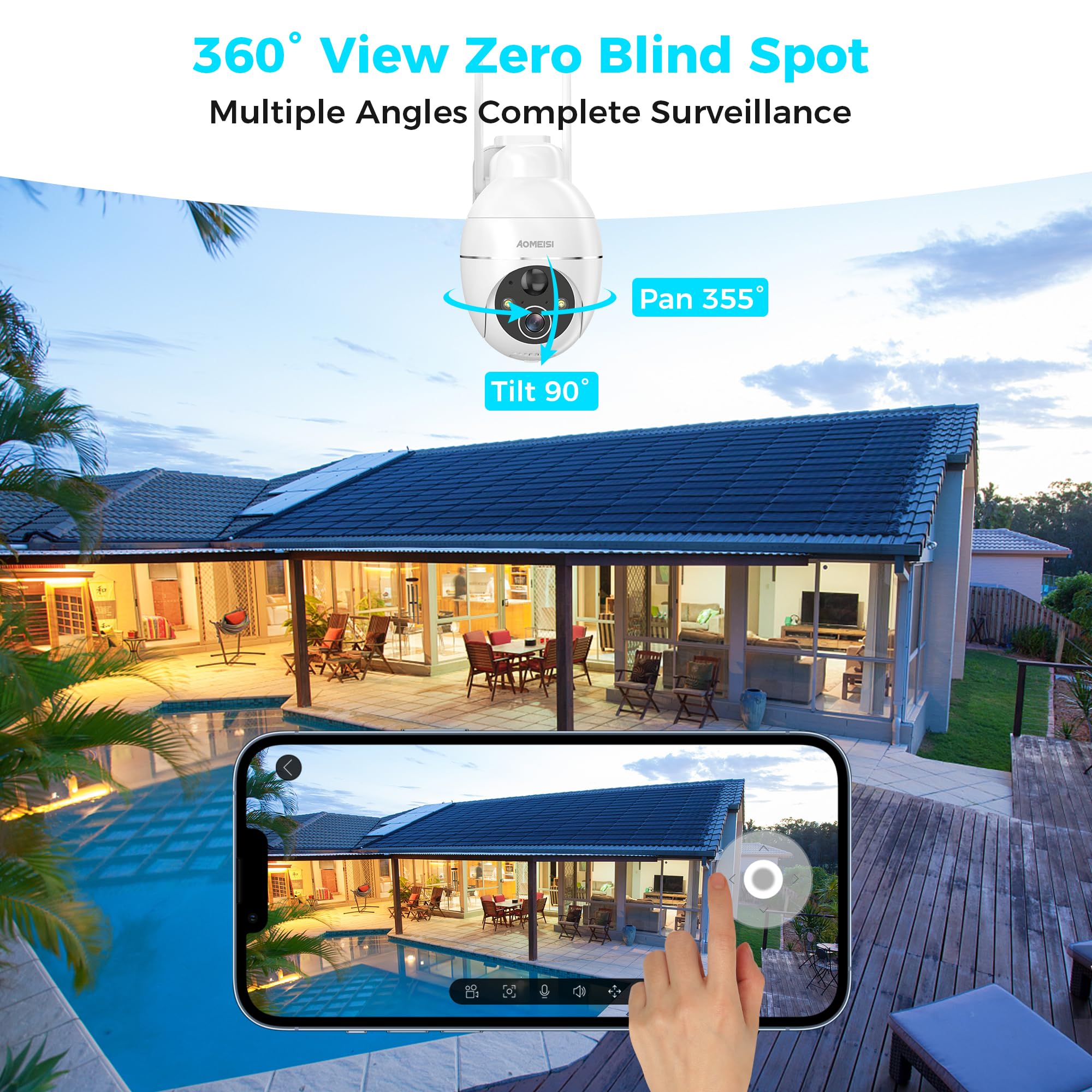 G2 Solar Security Camera Outdoor - 360° Pan/Tilt View, 2-Way Audio, Motion Detection, Alexa/Google Home Compatible - Weatherproof Wireless Surveillance for Home & Business Security - Perfect for Backyard, Garage & Property Monitoring