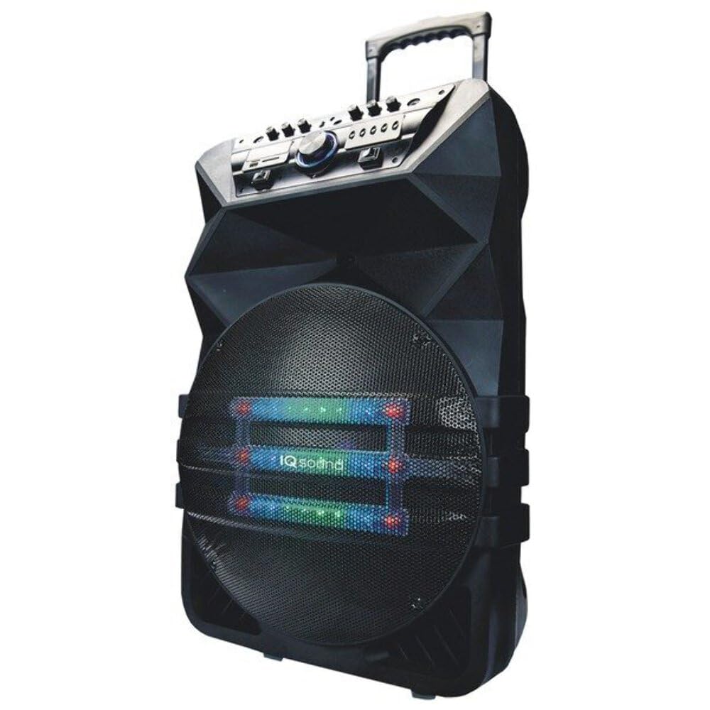 Supersonic IQ-4115DJTWS 15-inch Professional Bluetooth Speaker - True Wireless, USB/SD/AUX, FM Radio, LED Lights, Mic/Guitar Inputs - Portable with Handle & Wheels - Perfect for DJ Gigs, Outdoor Parties & Live Performances