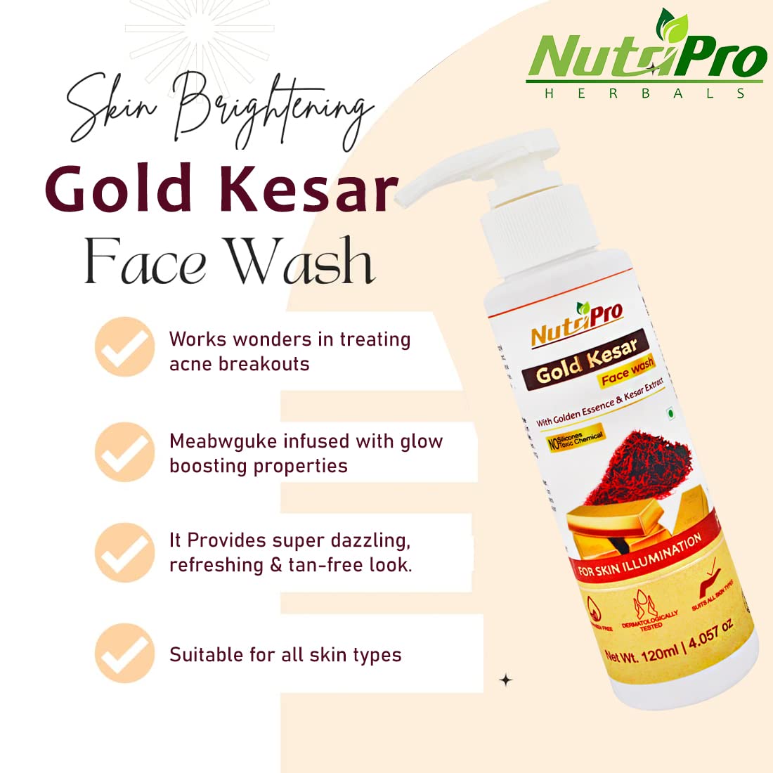 NutriPro Gold Cleansing Milk with Kesar & Gold Massage Cream 470ml - Enriched with Pure Gold & Natural Essences for Soft, Glowing Skin | Daily Facial Cleanser & Luxury Skincare Routine for Women & Men