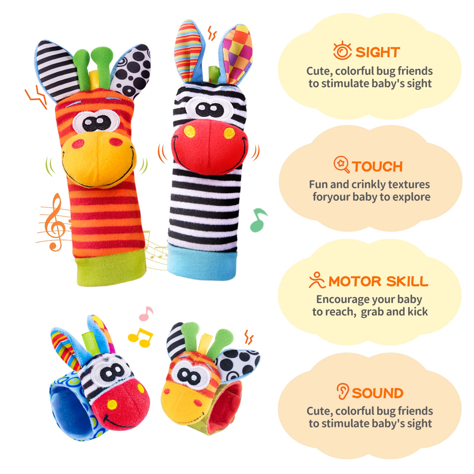 Soft Baby Wrist Rattles & Socks Set - Sensory Toys for 0-6 Months - Perfect Newborn Gift for Playtime & Learning