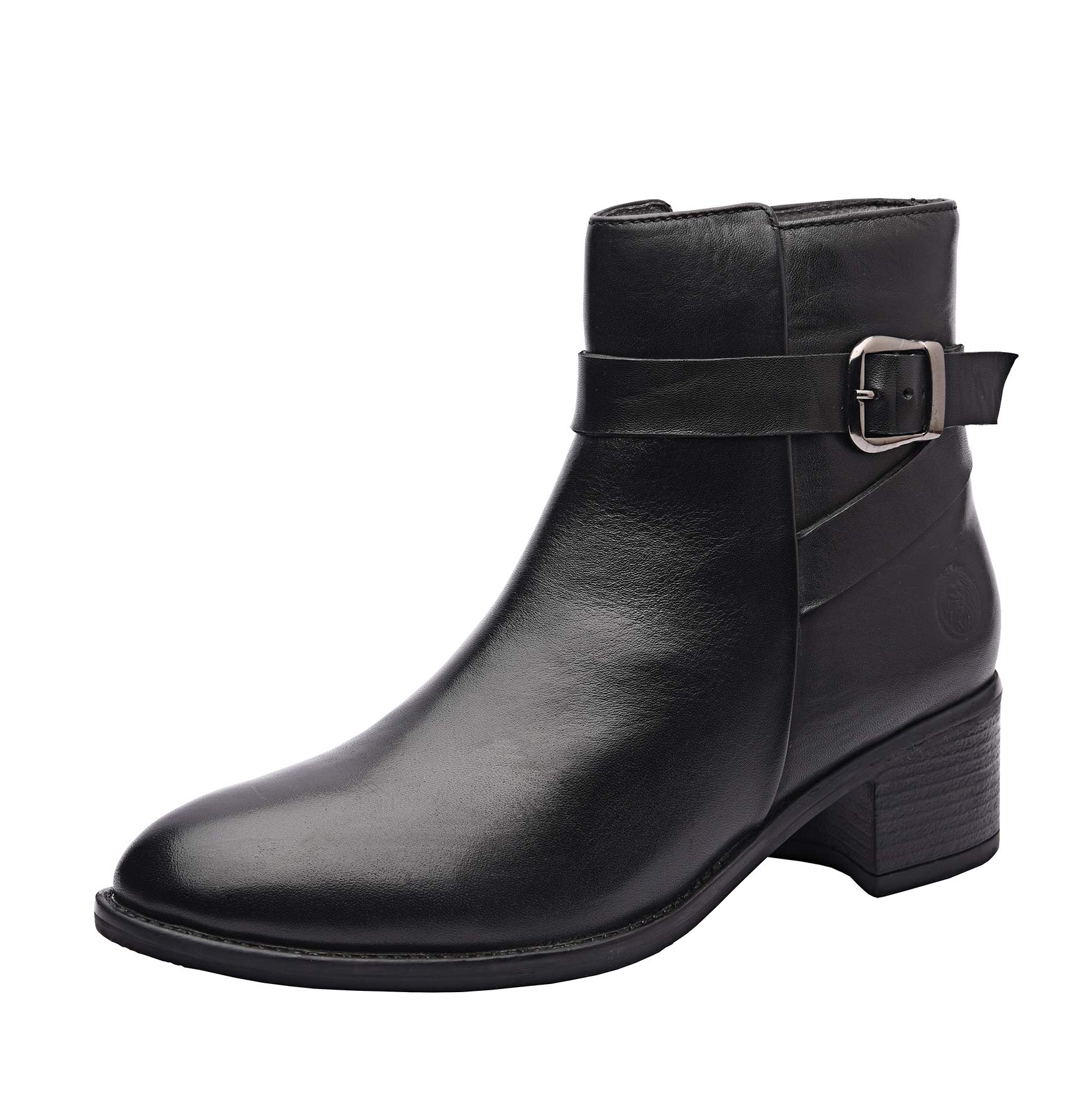 Genuine Leather Women's Ankle Booties with Block Heel & Zip Closure - Comfortable Mid-Heel Boots with TPR Sole for Work, Office & Casual Outfits