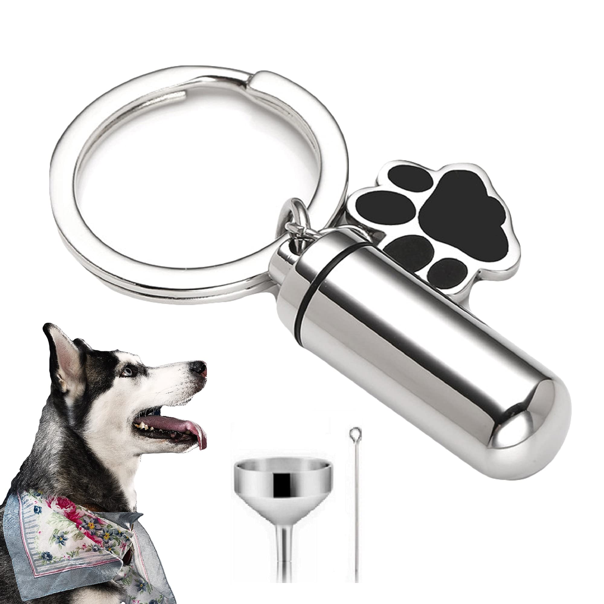 IN SELECT Stainless Steel Memorial Cremation Urn Keychain - Pet Ashes Keepsake Pendant for Dogs & Cats | Silver Cylinder Locket for Lost Loved Ones | Perfect for Grieving, Remembrance & Everyday Wear
