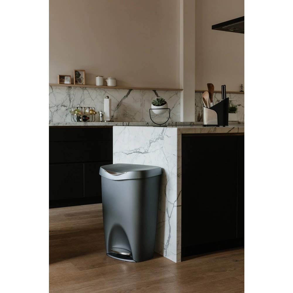 13 Gallon Stainless Steel Kitchen Trash Can with Lid & Foot Pedal - Rectangle Step-On Garbage Bin with Secure Slide Lock & Bag Fastener - Ideal for Home, Office, Bathroom & Outdoor Use