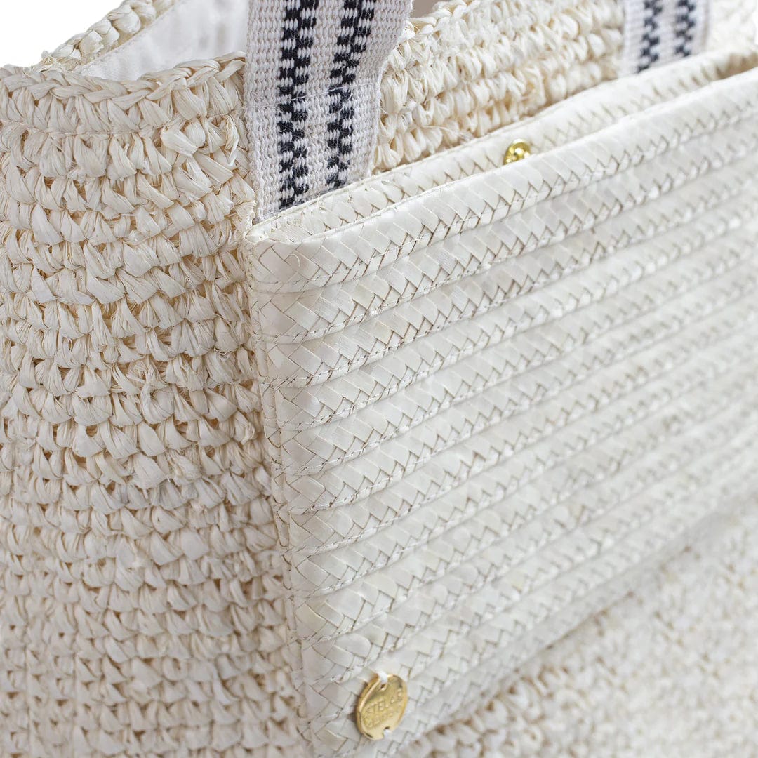 Cemagi Handwoven Raffia Tote Bag - Black & Cream Natural Fiber Beach Bag for Women | Perfect for Summer Vacation, Shopping & Travel Accessories