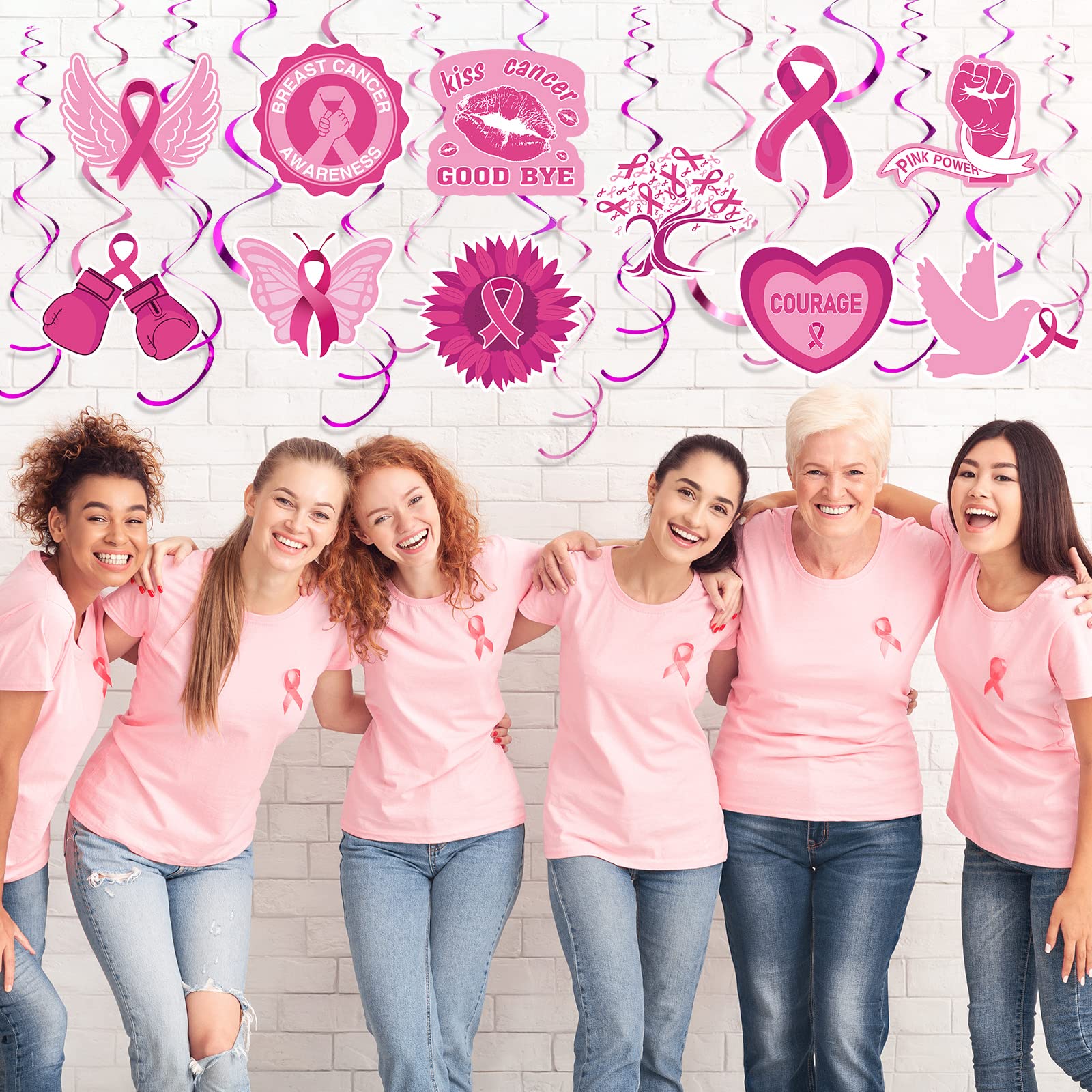 51-Piece Pink Breast Cancer Awareness Party Decorations Set - Hanging Swirls, Paper Ribbons & Ceiling Streamers for Wall & Home Decor - Perfect for Breast Cancer Awareness Month Events, Fundraisers & Support Gatherings
