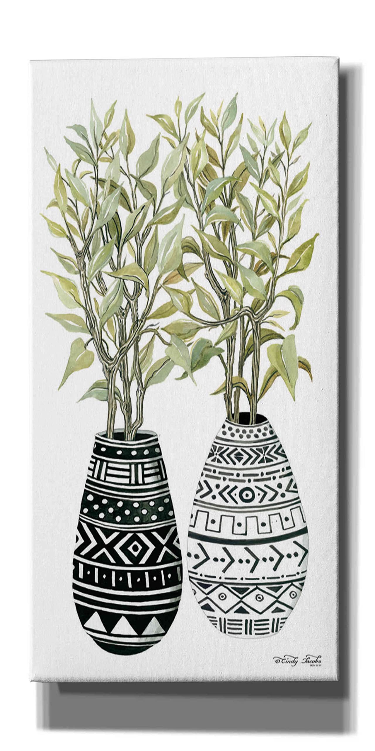 Epic Graffiti 'Mud Cloth Vase III' by Cindy Jacobs - Modern Canvas Wall Art Print 20x40 Inches - African Inspired Home Decor for Living Room, Bedroom & Office