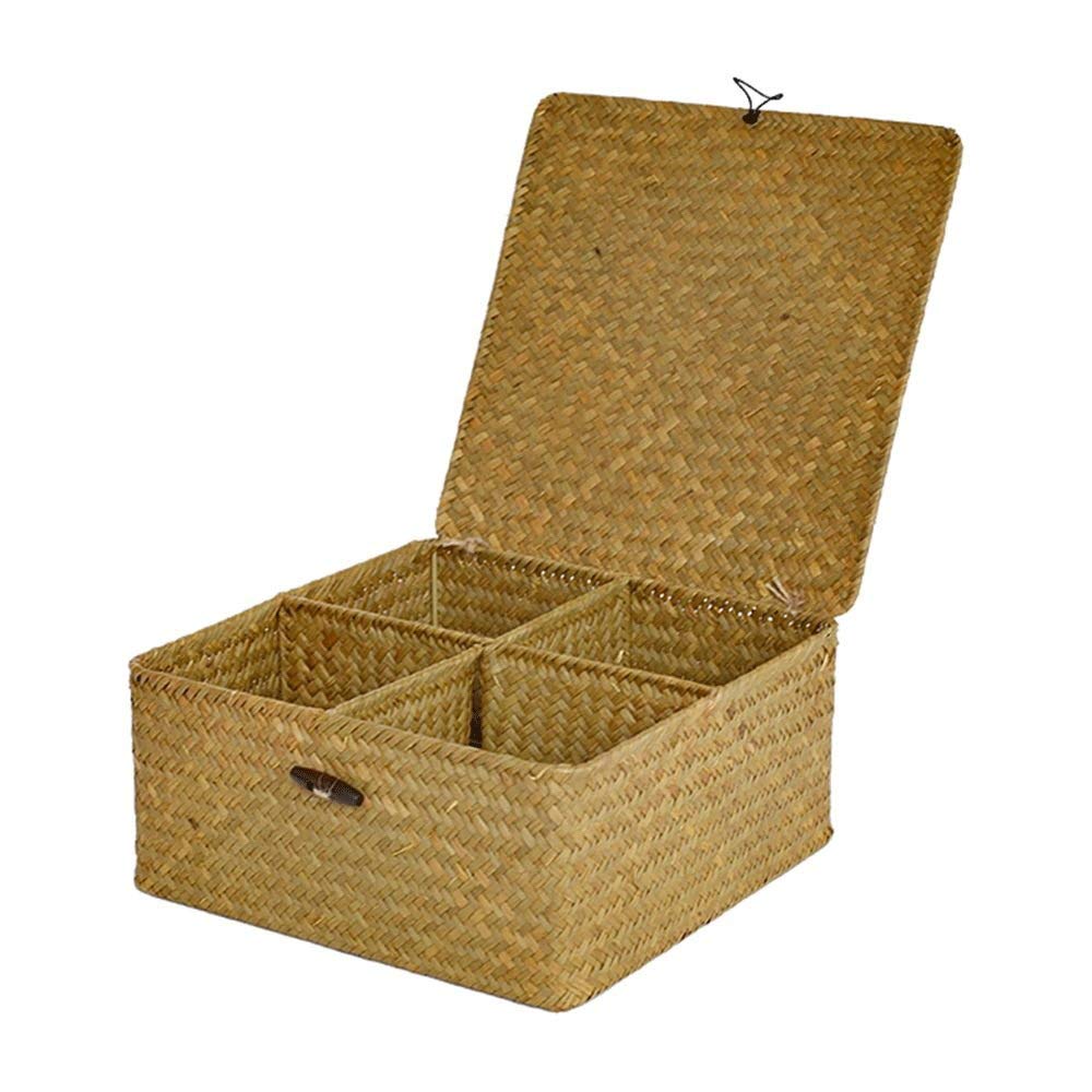 BTYAY Rattan Storage Basket with Lid - Multipurpose Organizer for Makeup, Kitchen, Bathroom & Home Decor | Perfect for Bedroom, Vanity, Pantry & Closet Organization