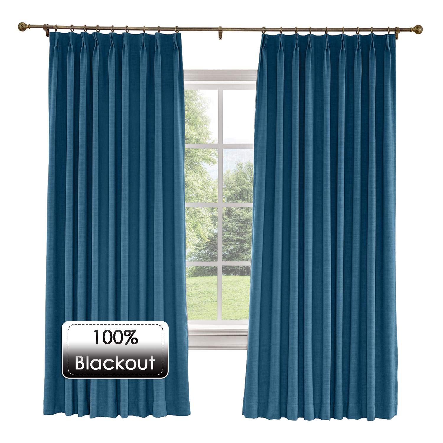 Extra Wide Linen Blackout Curtains for Bedroom - Thermal Insulated Room Darkening Drapes with Pinch Pleat Design, Navy Blue, 120x84-inch (1 Panel) - Perfect for Living Room, Nursery & Home Theater Light Control