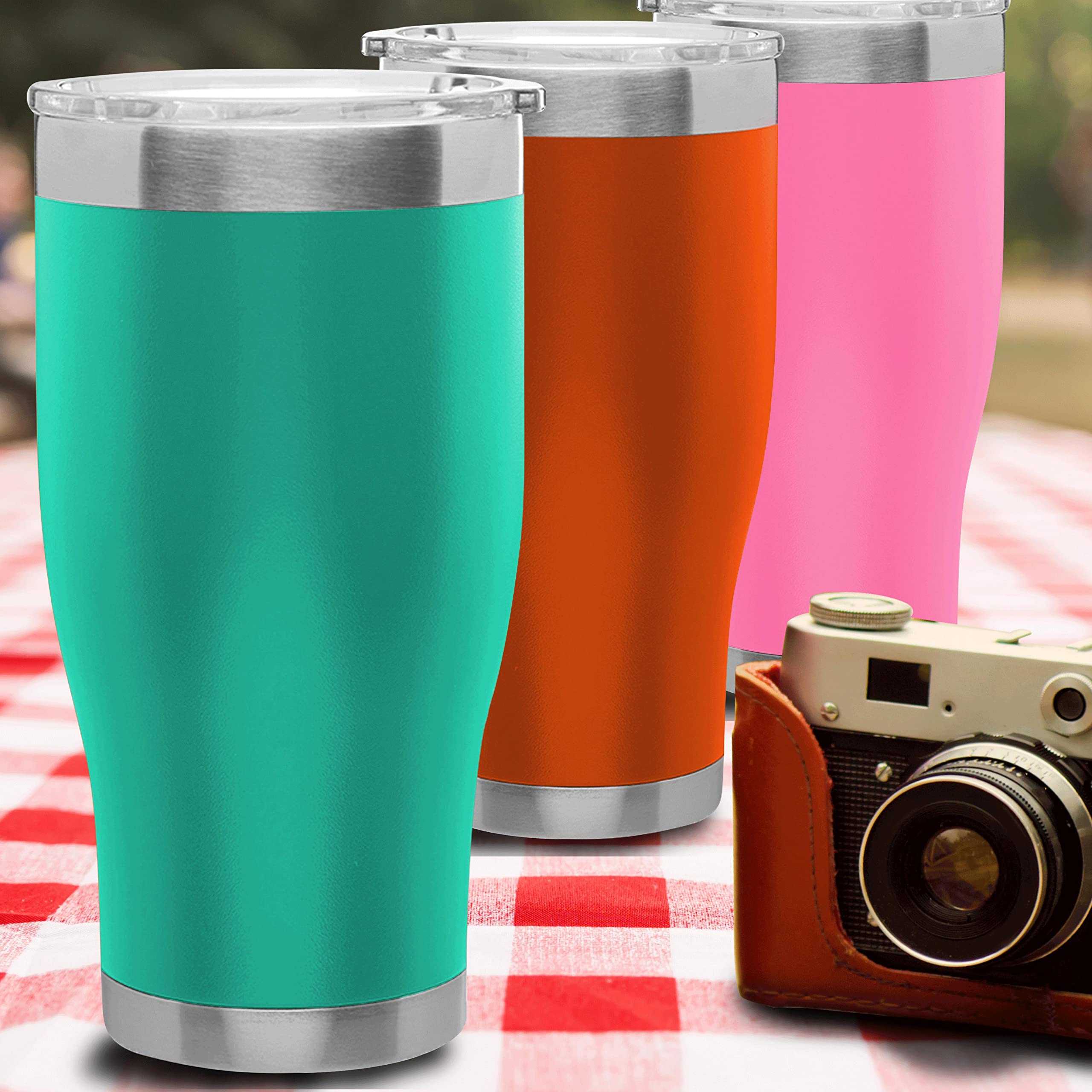 Premium 28 oz Stainless Steel Tumblers Set of 6 - Insulated Hot & Cold Travel Mugs for Coffee, Smoothies, Soda - Bulk Pack for Restaurants, Office, Gym & Outdoor Activities - Mint Green