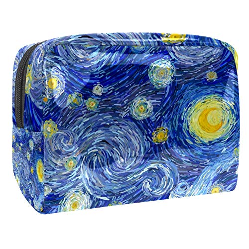 Glowing Moon and Starry Sky Cosmetic Bag - Large Waterproof Makeup Pouch with Wrist Strap for Travel, Gym, and Daily Organizer | Perfect for Toiletries, Brushes, and Beauty Essentials