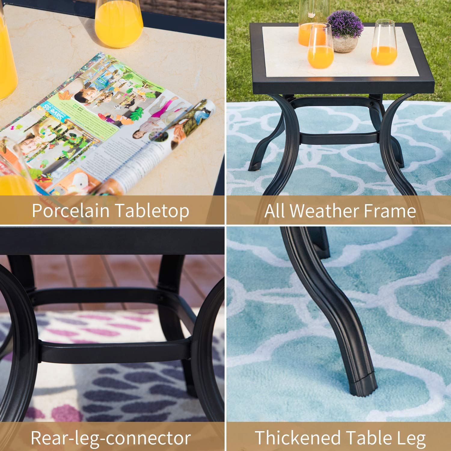 PatioFestival Outdoor Bistro Table - Square Porcelain Tabletop with All-Weather Steel Frame - Perfect for Garden, Deck, and Patio Dining