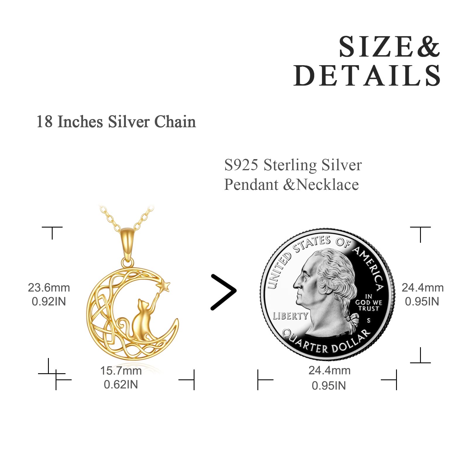 14K Solid Gold Cat Necklace for Women - Elegant Moon Pendant Jewelry, Dainty 16