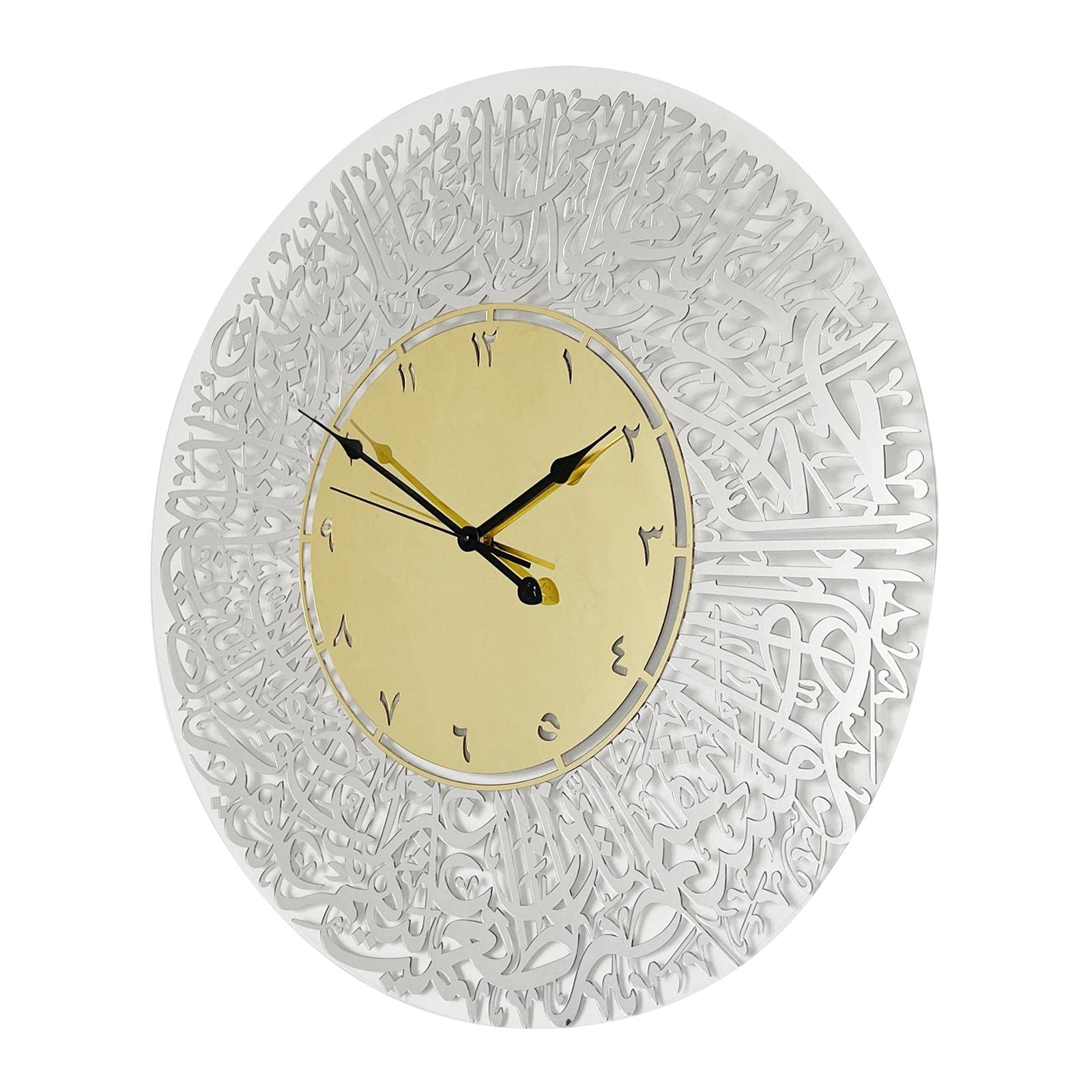 Acrylic Islamic Wall Clock - Silent Quartz Movement, Silver & Gold Muslim Prayer Time Clock - Perfect for Bedroom, Mosque, Eid & Ramadan Decor