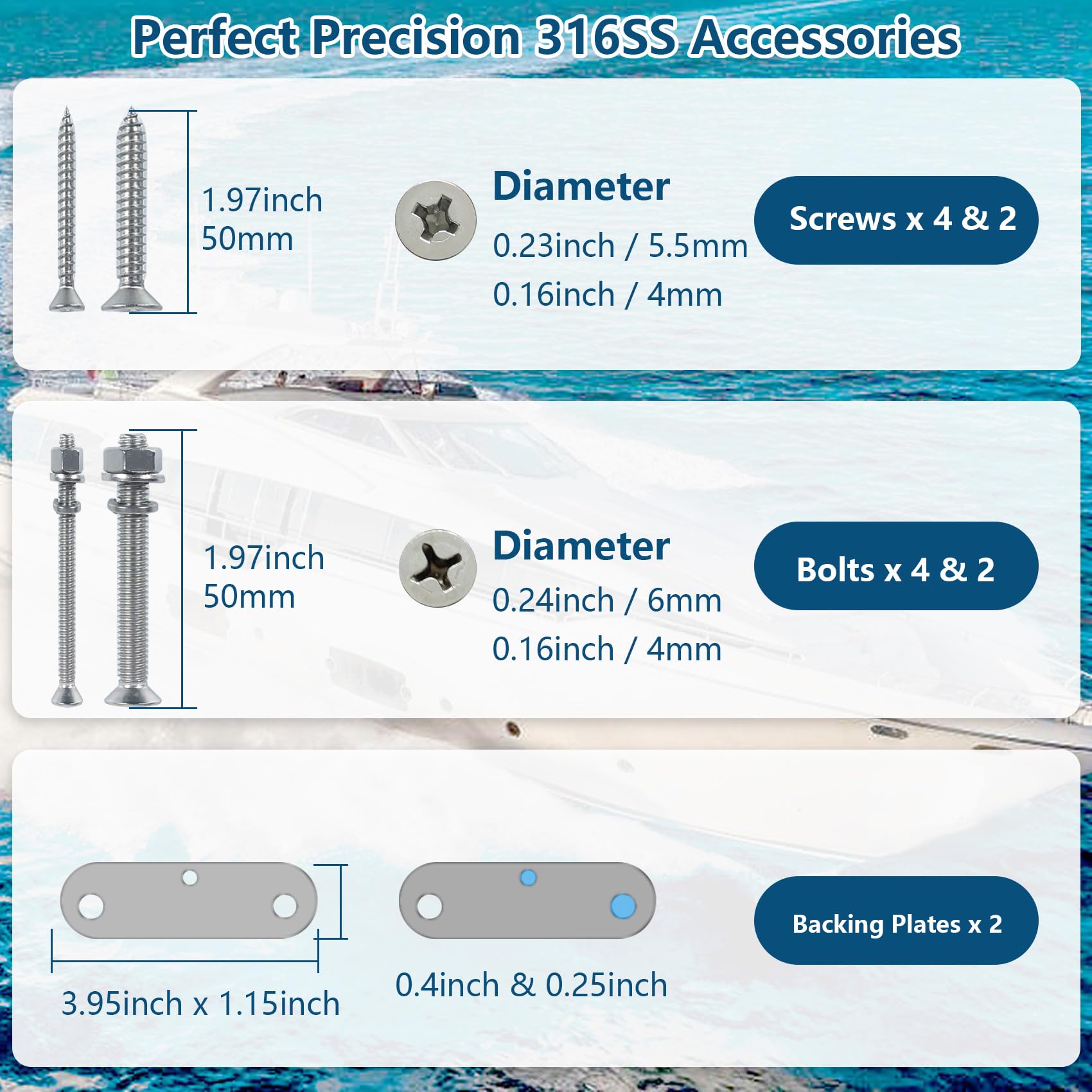 5 Inch & 6 Inch Folding Boat Cleat - 316 Stainless Steel Marine Flip Up Dock Cleat with 3 Holes - Includes Fasteners & Back Plates for Secure Mooring (2 Pack & 4 Pack Options) - Perfect for Boat Docks, Marinas, and Waterfront Mooring Accessories