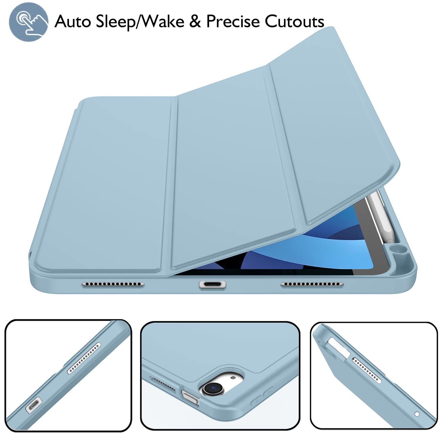ZryXal iPad Air 11 Inch Case for M3 (2025) & M2 (2024) Models, Compatible with 5th & 4th Generation iPad Air 10.9 Inch (2022/2020) - Protective Cover with Touch ID Support & Auto Wake/Sleep Feature (Light Blue) - Perfect for Work, Travel & Everyday Use