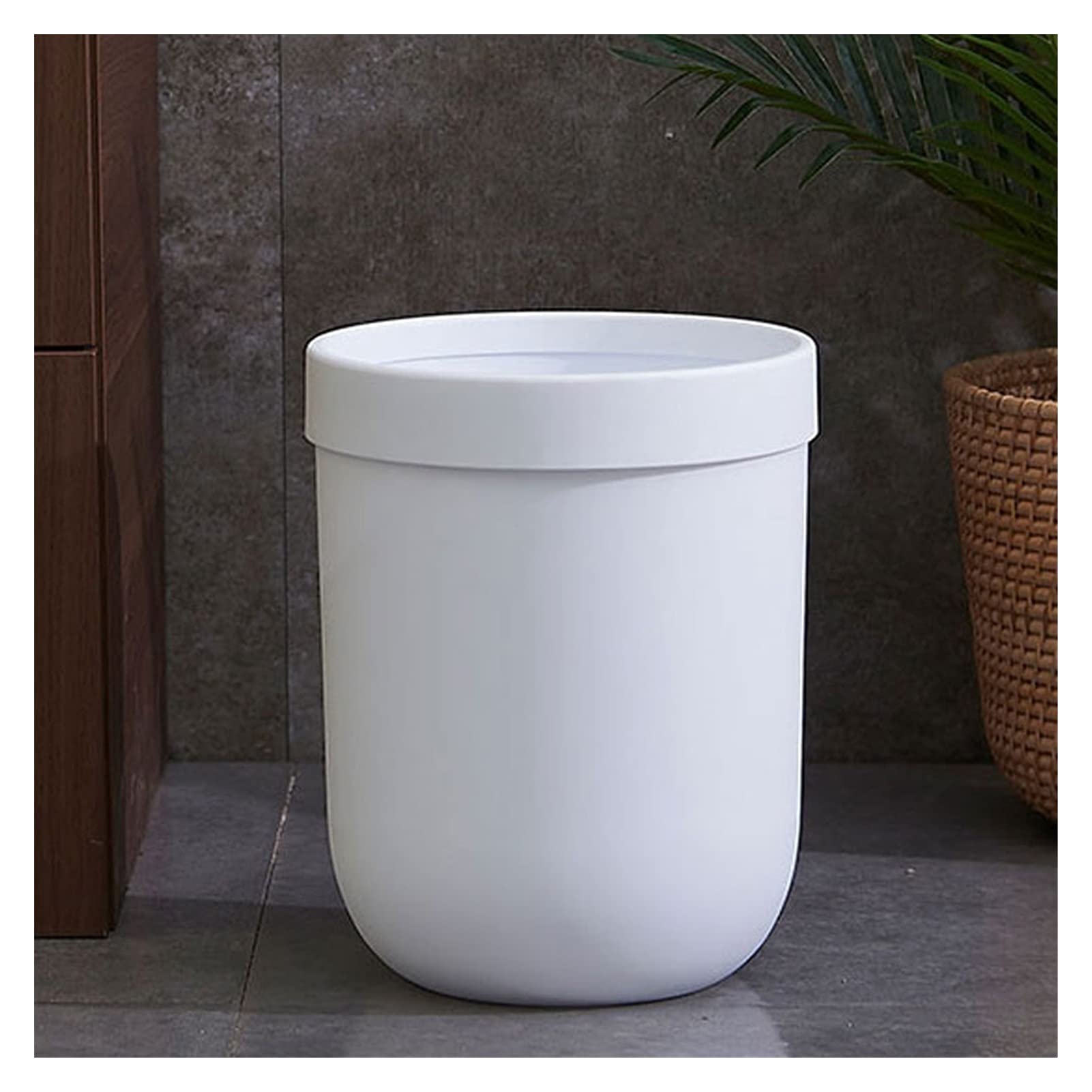 Liushop Small Round Plastic Trash Can with Vertical Stripes - 5L Bathroom & Kitchen Waste Bin for Home, Office, Powder Room - Space-Saving Garbage Container Combo Set (Size S) | Perfect for Under Sink, Bedroom & Desk Organization
