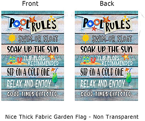 Pool Rules Garden Flag - Double Sided 12x18 Spring Summer Beach Decor - Perfect for Patio, Deck, Backyard & Poolside Outdoor Decorations
