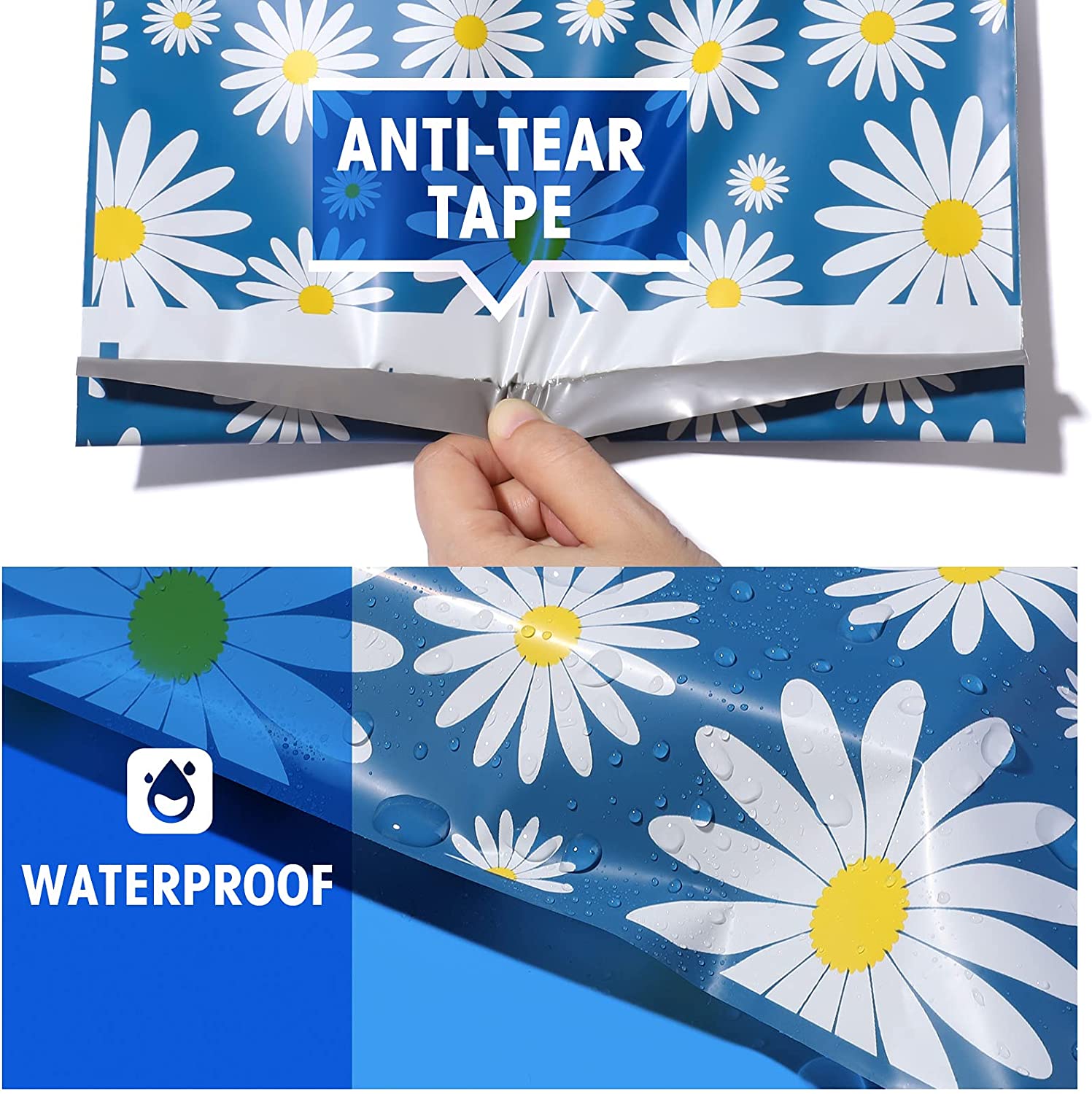 10x13 Inch Blue Daisy Printed Poly Mailer Envelopes - Waterproof Shipping Bags for Ecommerce, Small Business & Online Stores - Perfect for Clothing, Jewelry & Lightweight Packages