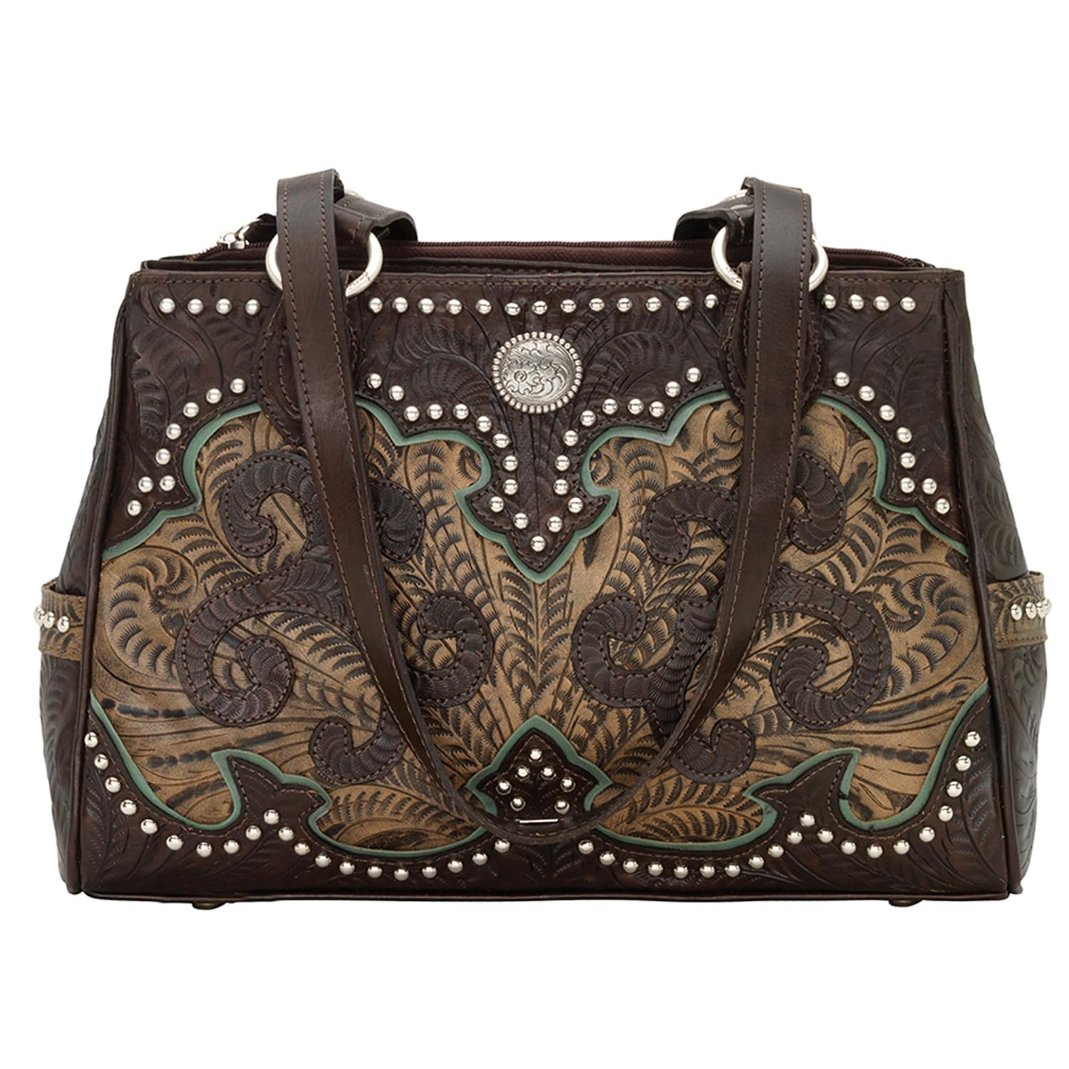 Genuine Leather Women's Tote Handbag - American West Style Hand-Tooled Everyday Purse with Concealed Carry (Chocolate Brown) | Perfect for Work, Travel & Casual Outings