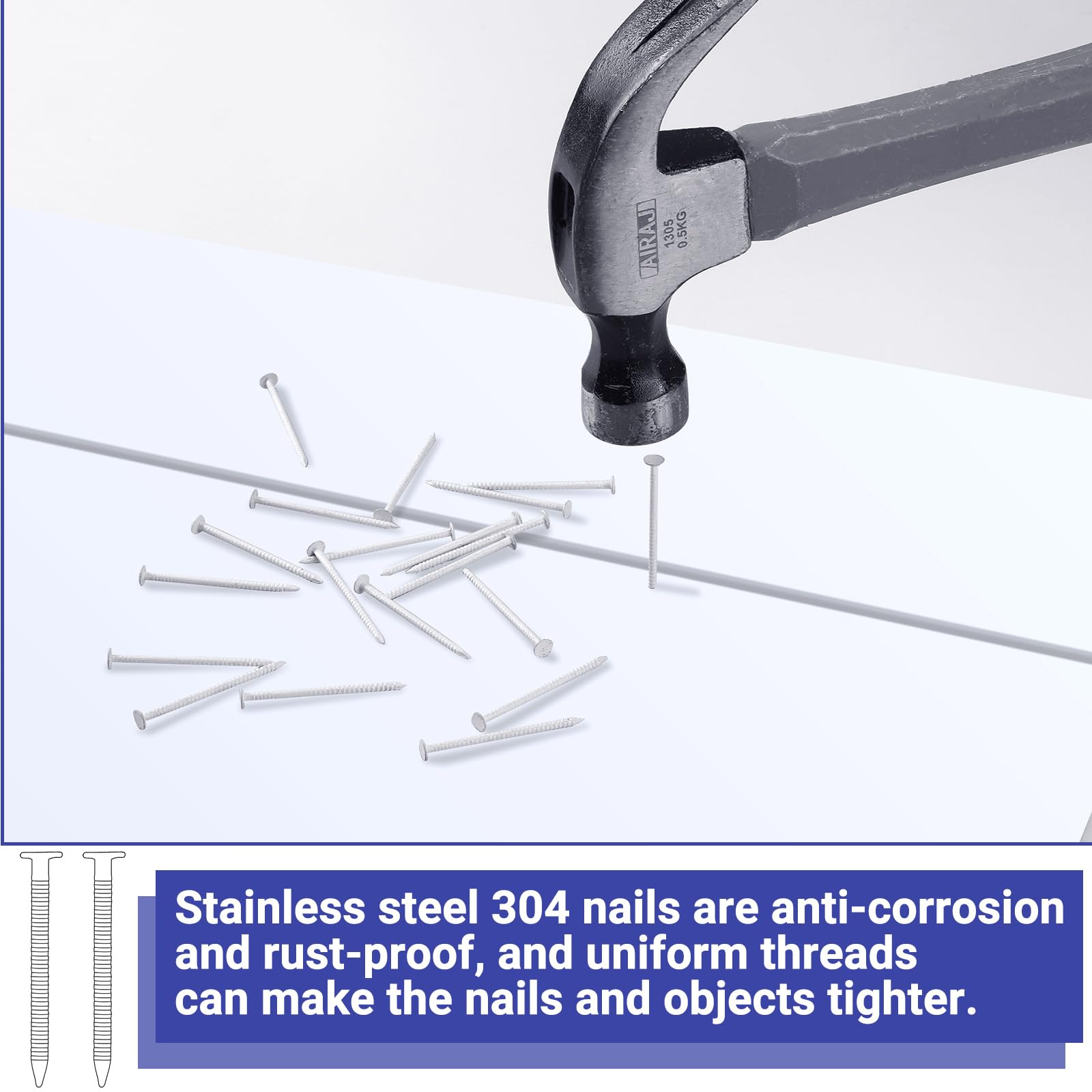 Tandefio White Panel Nails - 304 Stainless Steel Finishing Nails (1-1/2 Inch, 2 LB) - Rust Resistant for Interior & Exterior Use - Perfect for Home Improvement, Woodworking, and Industrial Applications