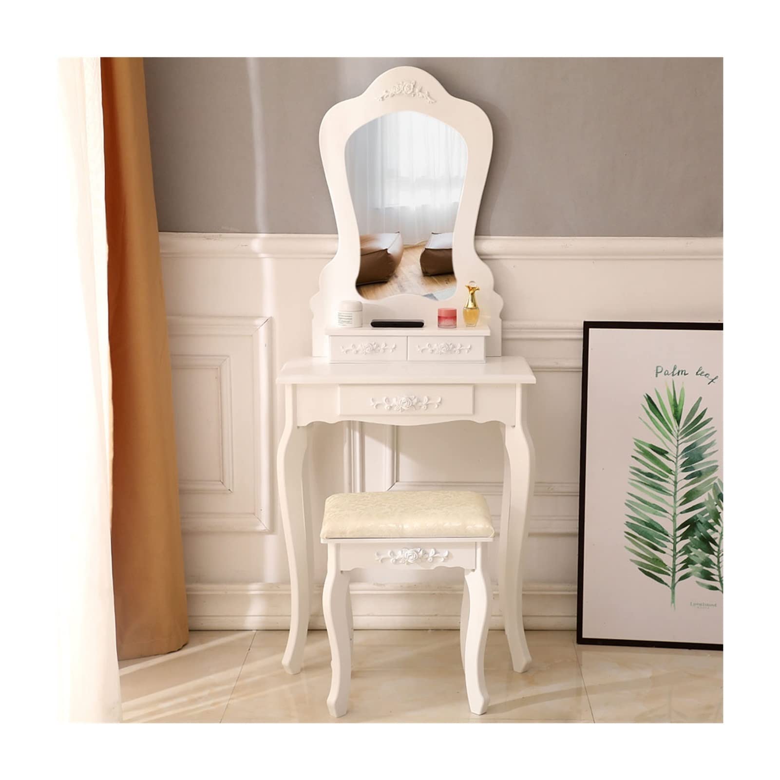 BZGWECD White Vanity Desk with Mirror - Modern Dressing Table & Stool Set, Makeup Vanity for Bedroom | Perfect for Small Spaces, Home Decor & Beauty Routine