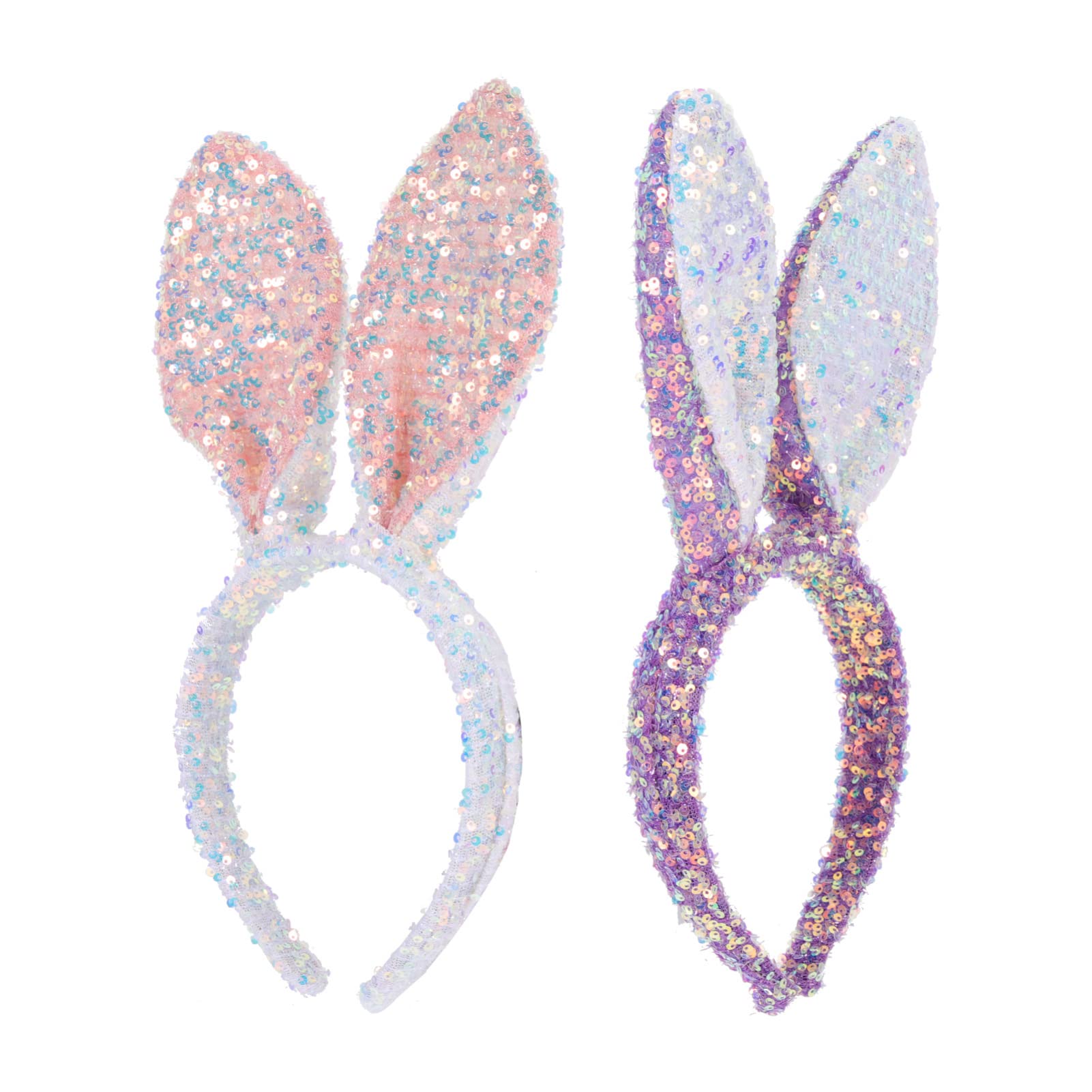 2pcs Sequined Rabbit Ear Headbands for Kids & Women - Plush Bunny Ears Headwear for Halloween, Cosplay, Birthday Parties & Costume Events - Soft Fabric Animal Headbands for Dress Up & Makeup Accessories