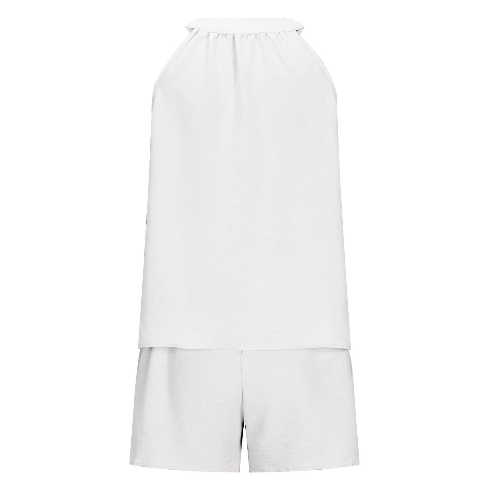 Women's Summer Pajama Set - Soft V-Neck Sleeveless Sleepwear with Pockets for Lounge & Travel